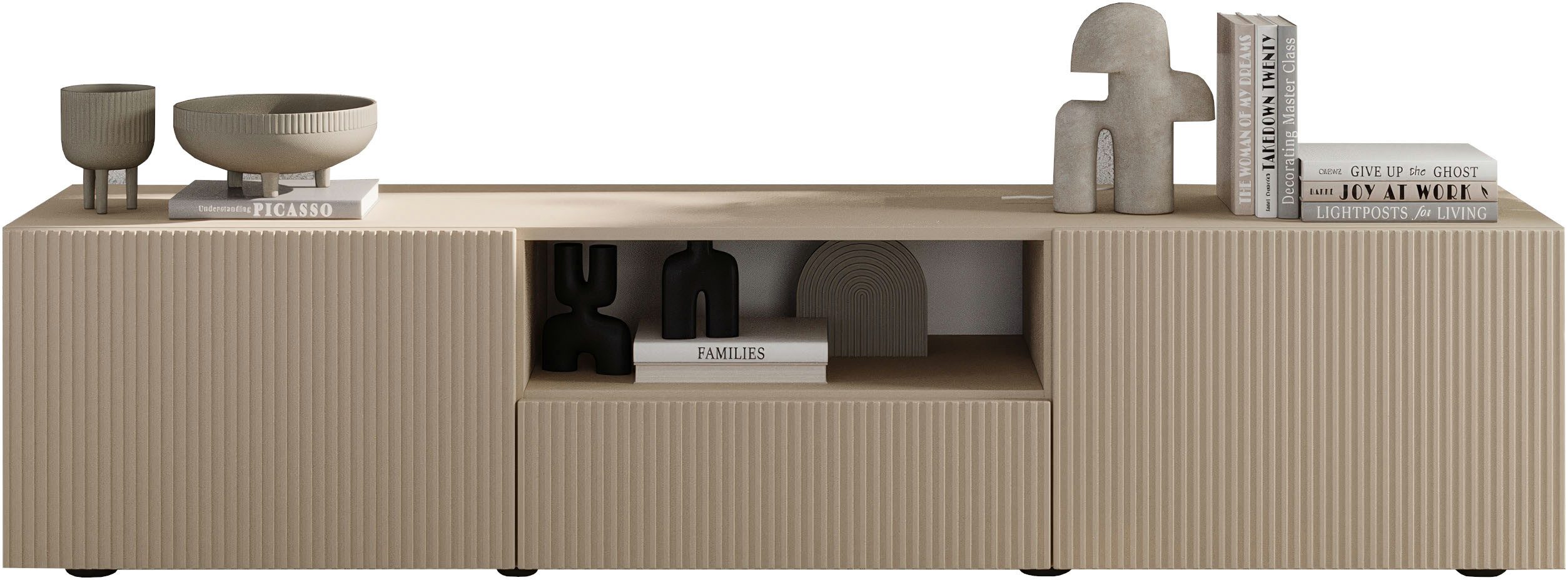 Home affaire Lowboard Rio Breite 181 cm, TV-Board 2 Türen u. 1 Schubkasten, TV-Schrank, geriffelte MDF-Fronten, modern u. elegant, Kabelführung, viel Stauraum