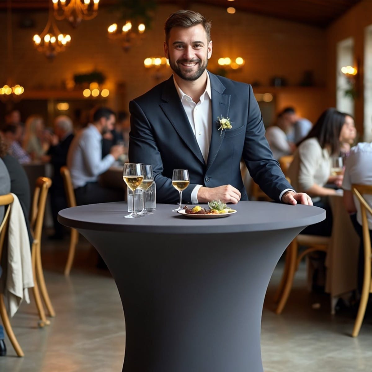 Casaria Stehtisch, Klappbar mit Husse Grau 70cm Hochtisch Rund Partytisch Outdoor