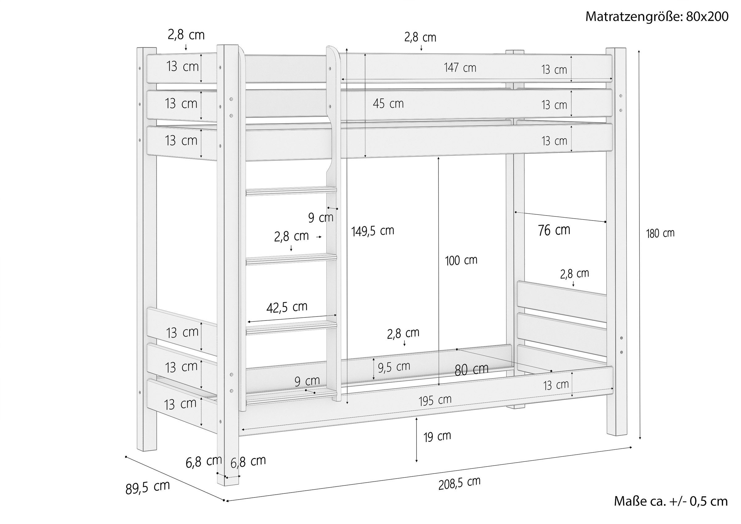 ERST-HOLZ Etagenbett Etagenbett Kinder stabil Rost mit 80x200