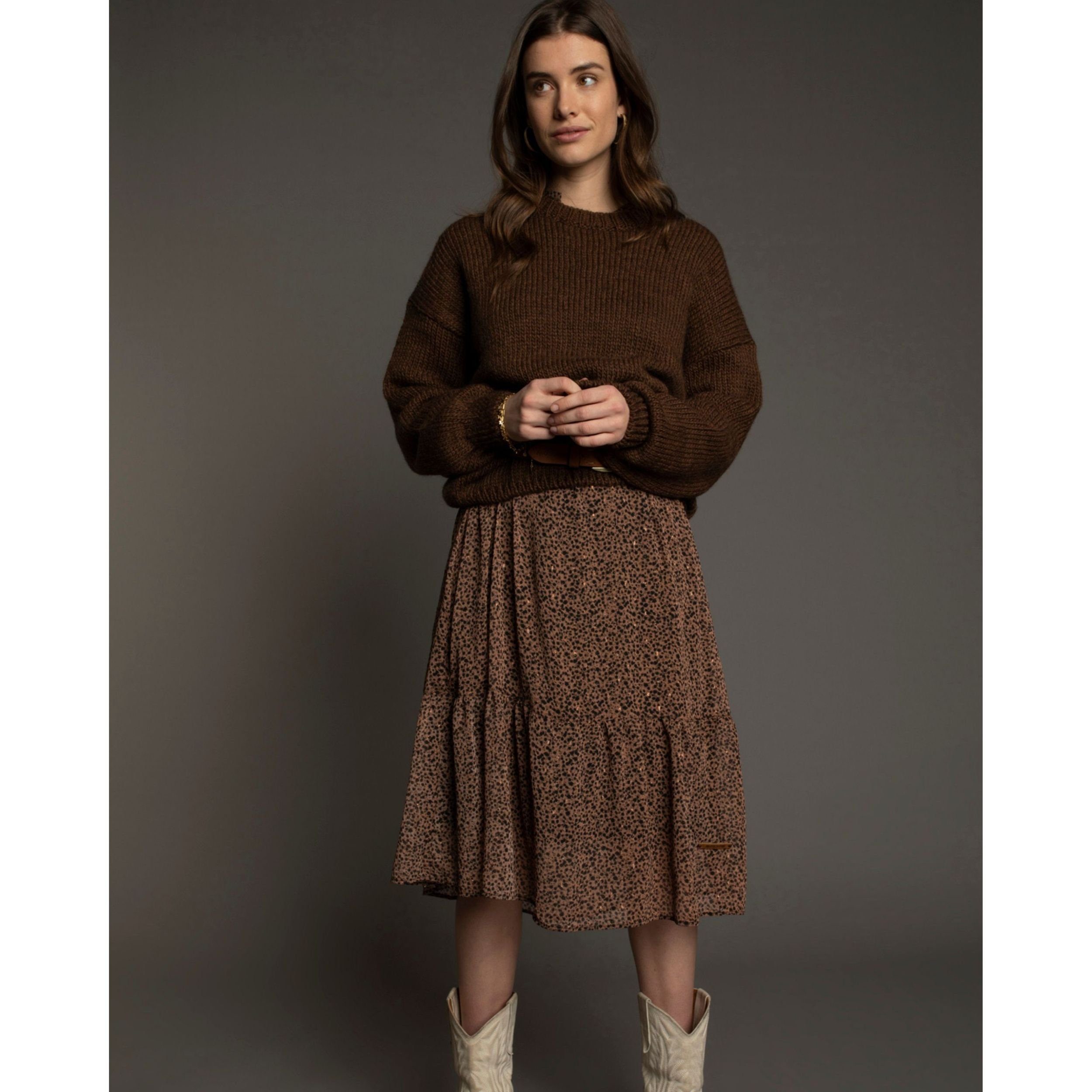 Alpaka Wolle in Design mit (1-tlg) Strickpullover Braun Pullover Moscow Zayn
