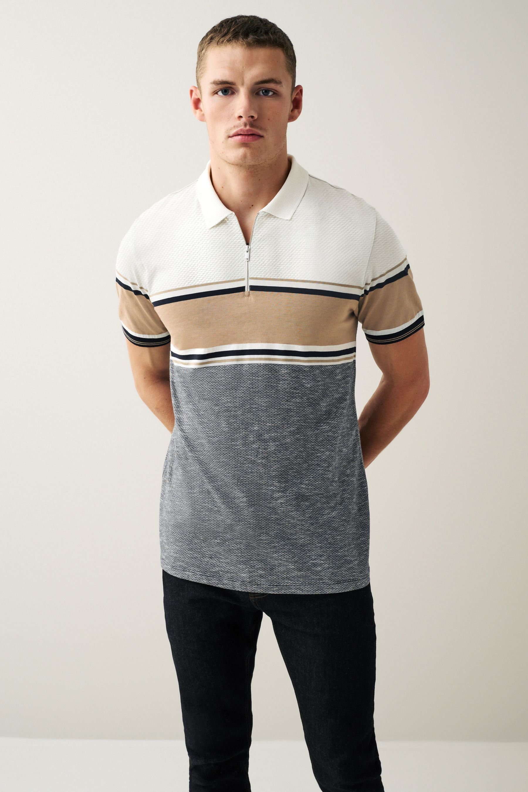 Next Poloshirt Polo-Shirt in Blockfarben (1-tlg) Neutral/Grey