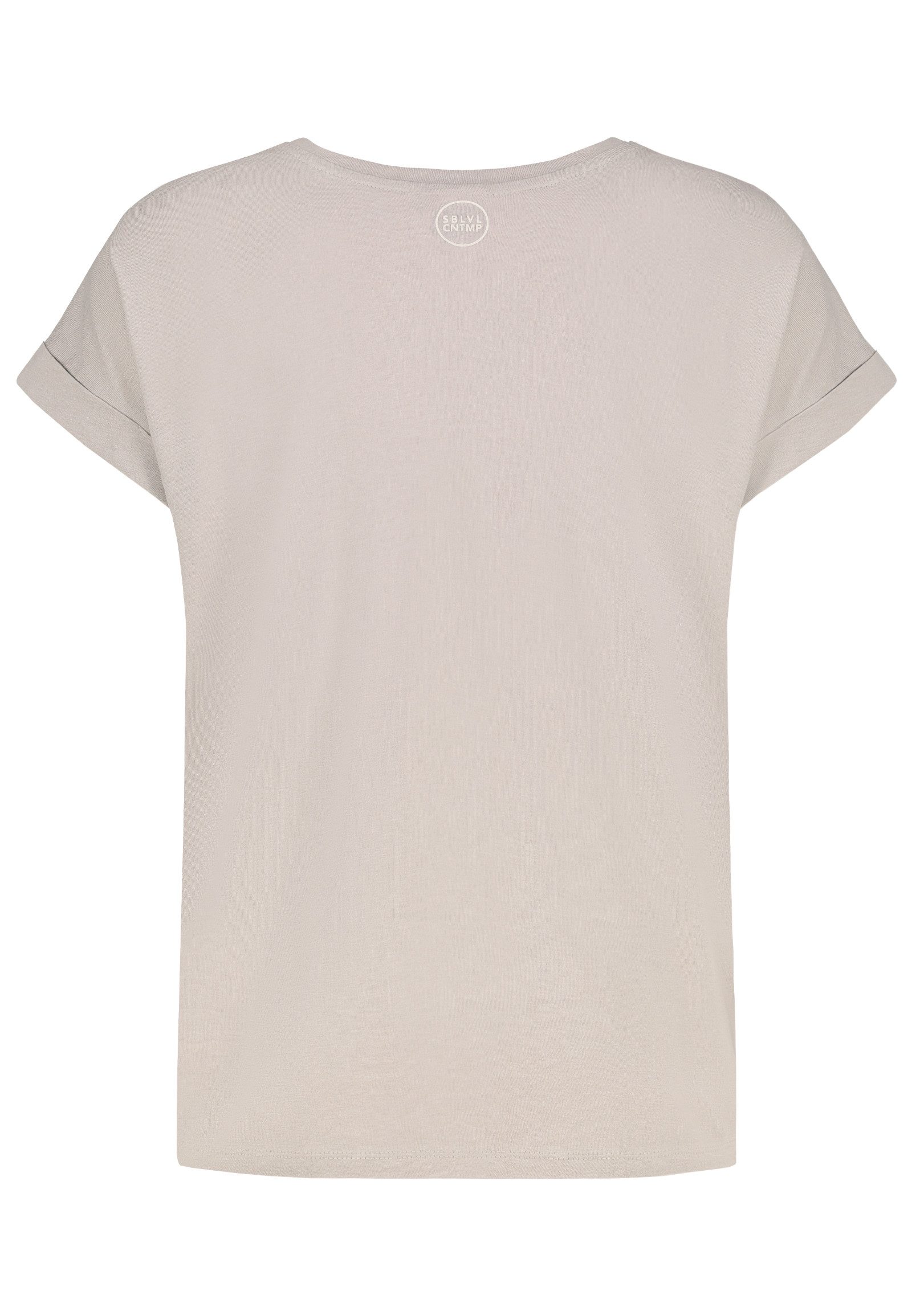 SUBLEVEL T-Shirt Damen Basic T-Shirt Logoprint Modal-Baumwolle T-Shirt mit Ärmelaufschlag