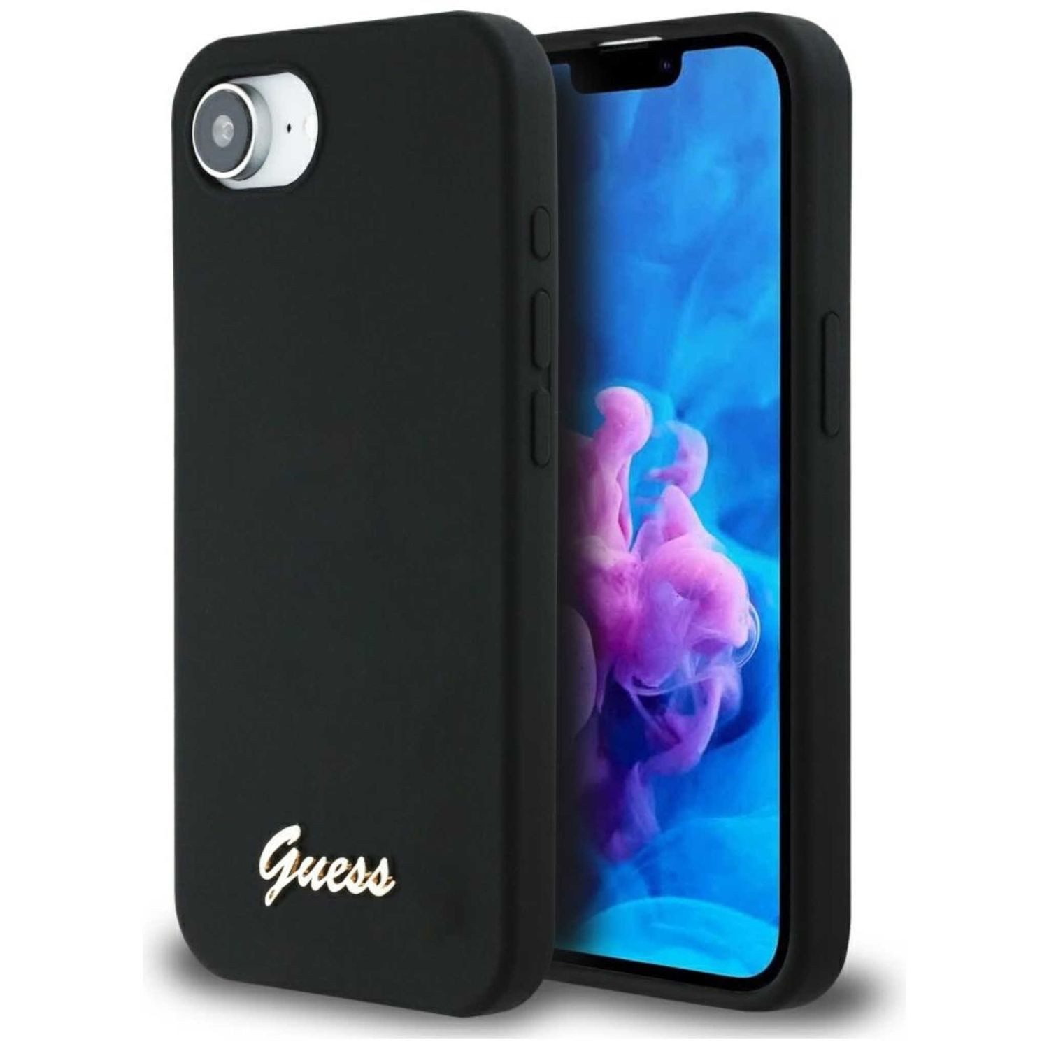 Guess Smartphone-Hülle MagSafe Guess Apple iPhone 17e / 16e Silicone Script Metal Logo Case