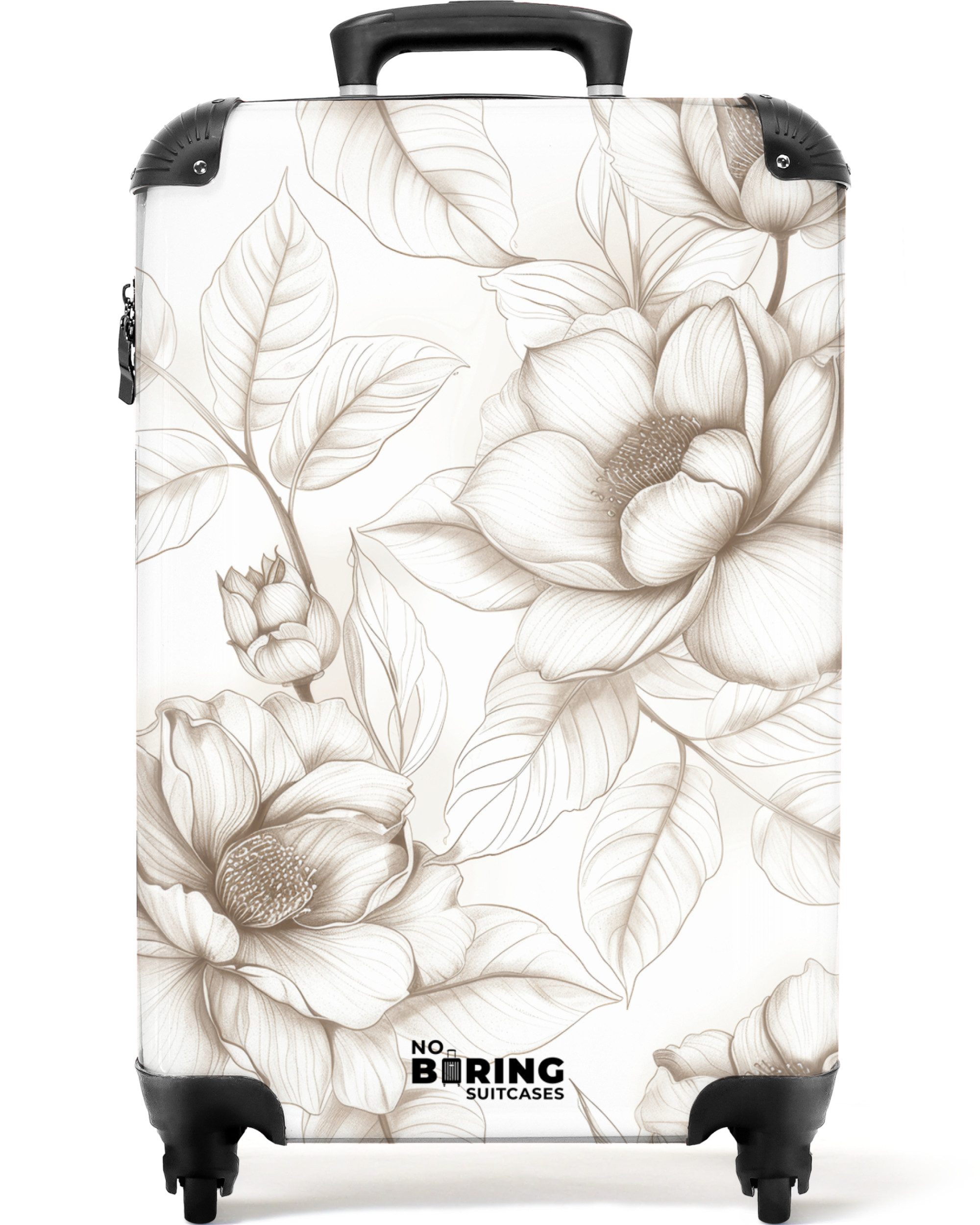 NoBoringSuitcases.com© Hartschalen-Trolley Weiß mit beigen Blumen günstig online kaufen