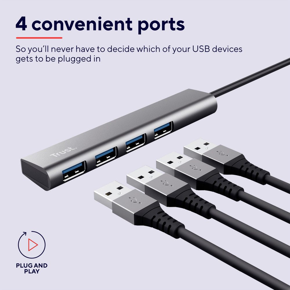 Trust USB-Verteiler Trust 24948 USB-Hub 4 Port USB-A USB 3.2 Gen1 5 GBit/s mit USB-C® Stec