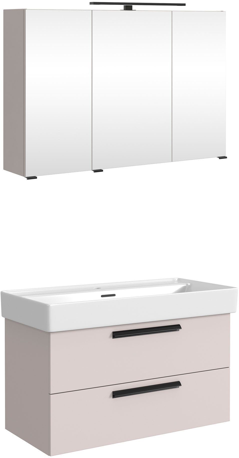 welltime Badmöbel-Set SALVADA, 2tlg-Set, gedämpfte Scharniere, Softclose, Keramikbecken, (Maße (B/T/H): 100/47,5/200 cm), Kaschmir, Keramikbecken 1 od. 2 Armaturlochbohrungen