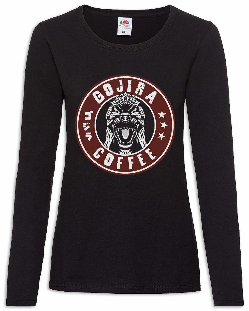 Urban Backwoods Langarmshirt Gojira Coffee Damen Langarmshirt Kaffee Barista Koffein Caffein Shop (1-tlg) Espresso Godzilla Addicted Kaiju