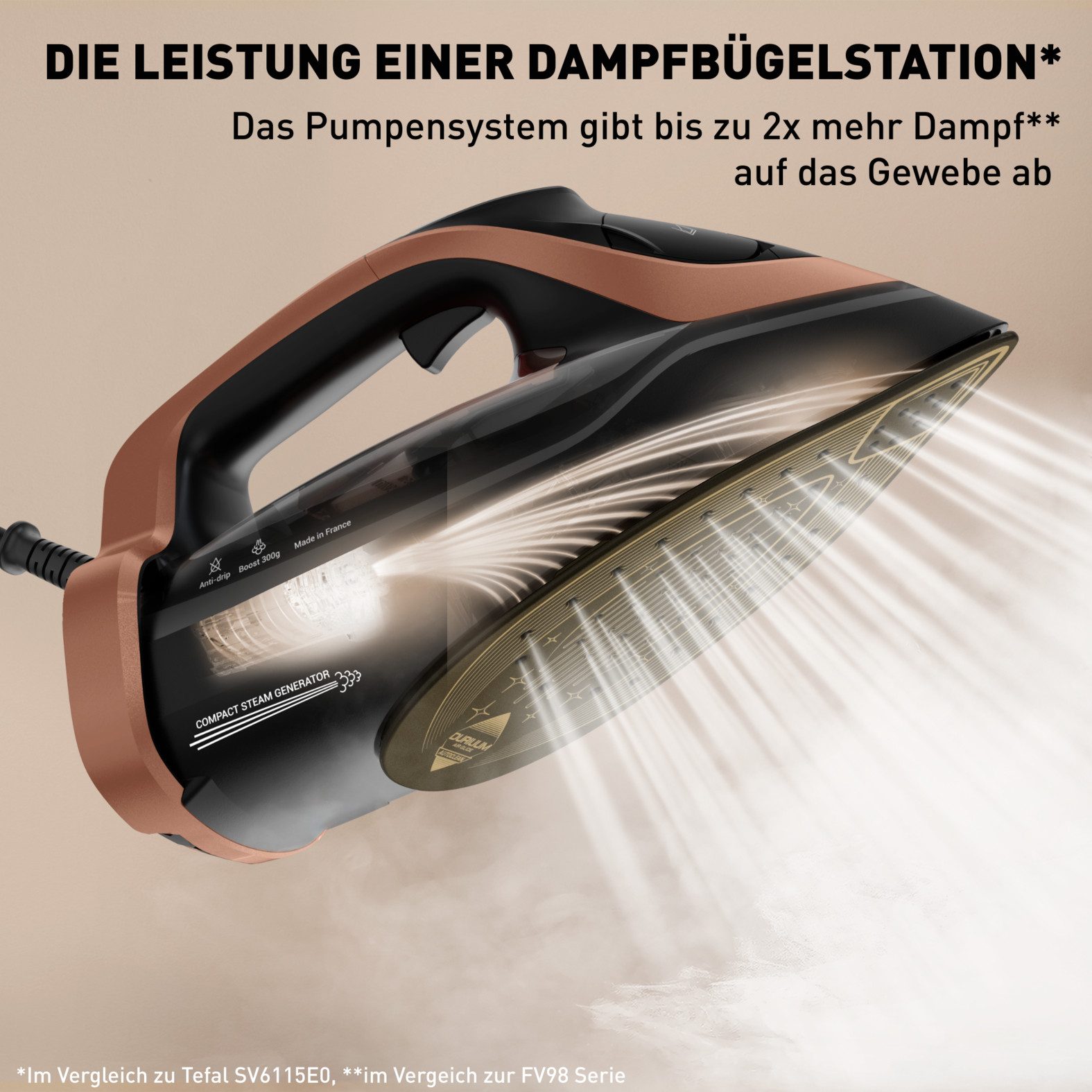 Tefal Dampfbügeleisen FV9E50 Ultimate Power Pro, 3200 W, 85 g/Min. kontin. Dampfabgabe, 300 g/Min. Dampfstoß, selbstreinigend