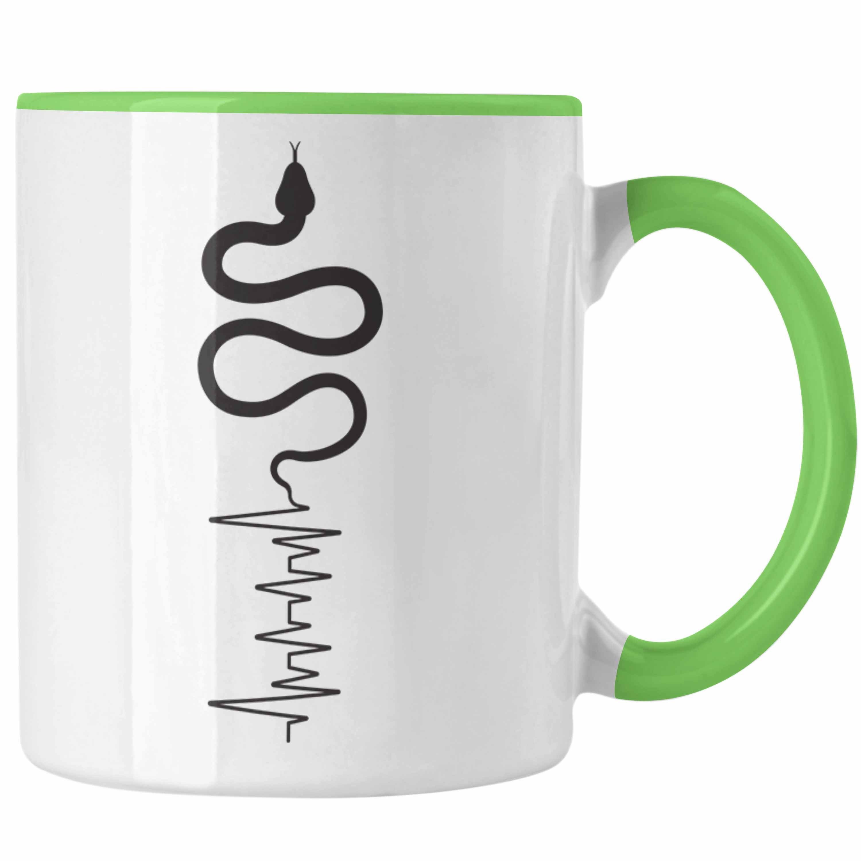 Trendation Tasse Trendation - Schlangen Herzschlag Tasse Geschenk für Schlangen Zücher Grün