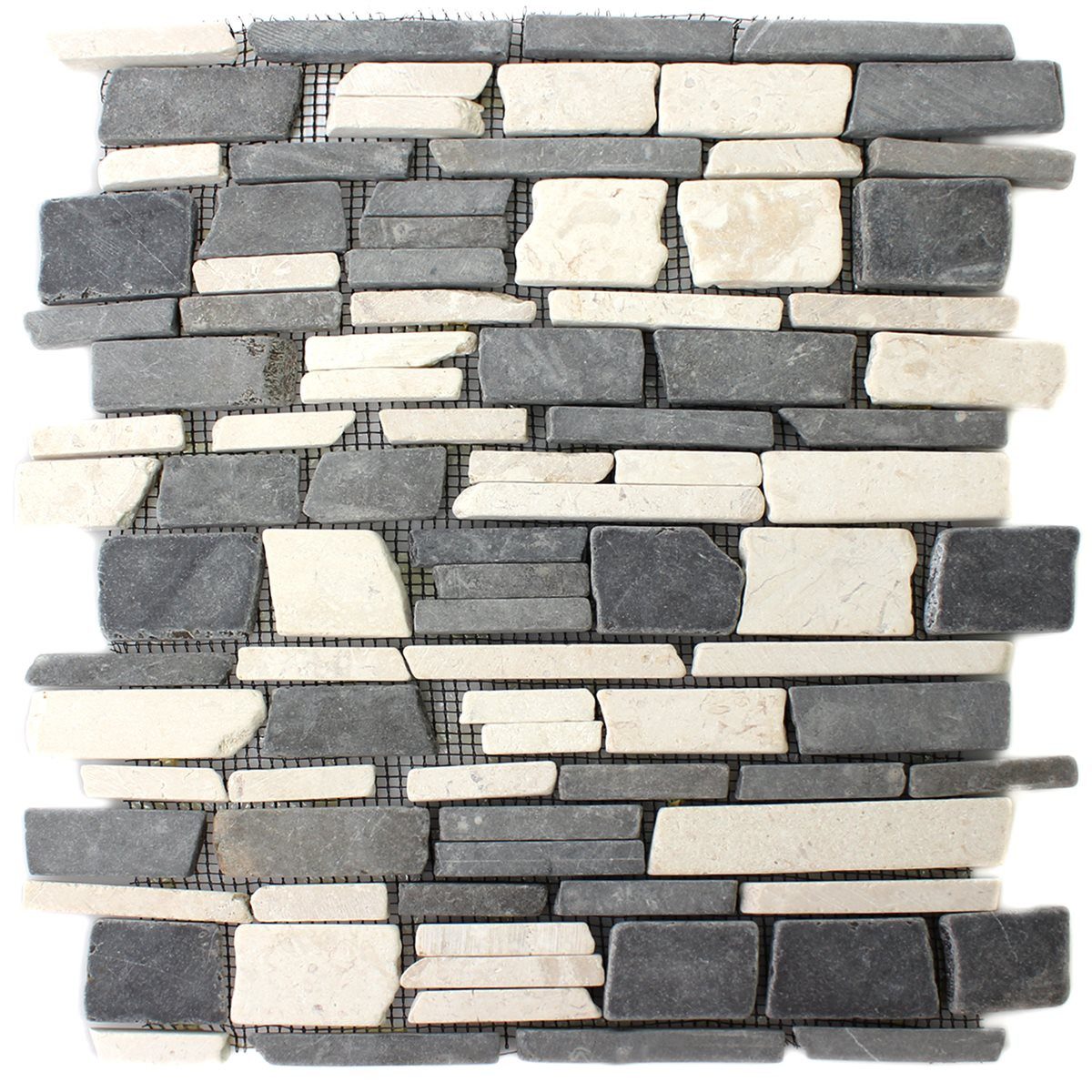 Mosafil Mosaikfliesen Mosaikfliesen Marmor Napola Bricks, Naturstein 30.500x30.500, weiß-beige-grau, Verlegefertig auf ein Netz geklebt - Frostsicher - Wasserfe – Bild 4 von 4