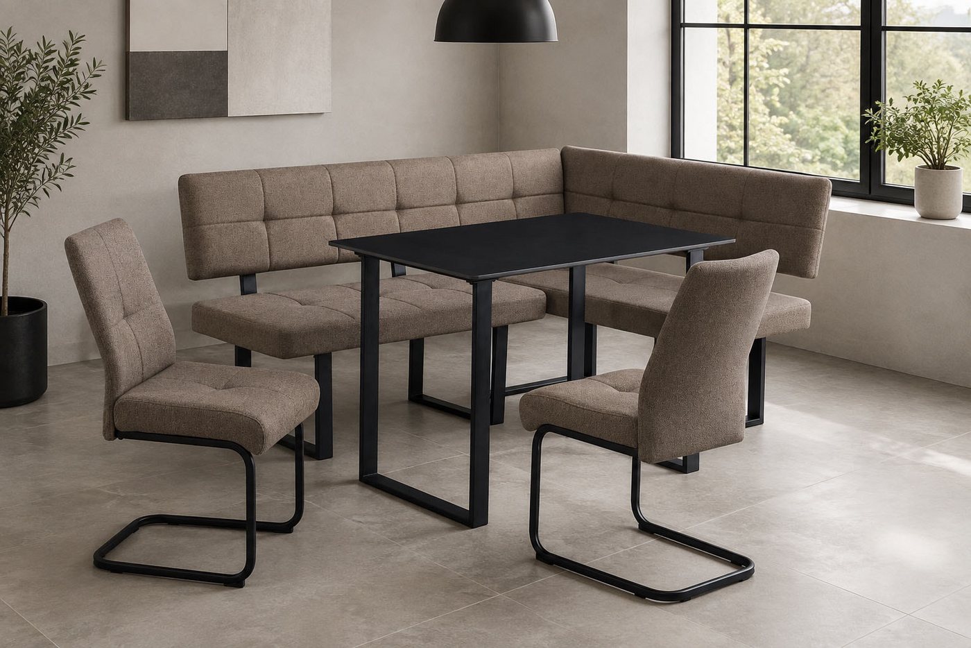 OTTO home Eckbankgruppe Alabama, 4tlg-Set, Esstisch, Eckbank plus 2 Stühle, (Spar-Set, 4-tlg), Sitzgruppe mit Federkern, 2 Freischwingern …