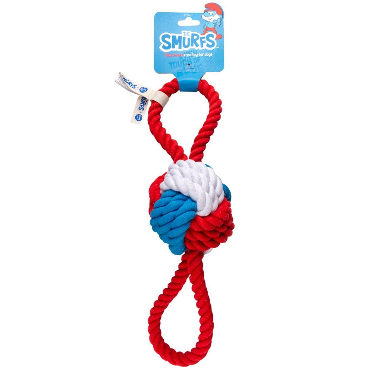 DUVO+ Tiertaue Duvoplus Papa Schlumpf Seil (Ball) mit 2 Schlaufen 42 cm, Länge 42 cm, Baumwollkordel, 2 Schlingen