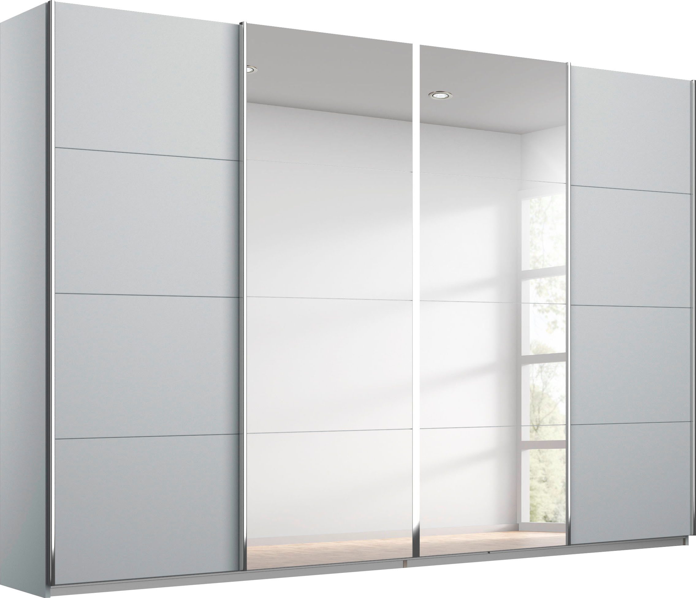 rauch Schwebetürenschrank Kleiderschrank Schrank Garderobe Wäscheschrank Ankleide SYNCRONO (Mitteltüren öffnen parallel, Breiten 271/316/361 cm Höhen 211/230 cm) Mitteltüren mit praktischer Synchron-Öffnung MADE IN GERMANY