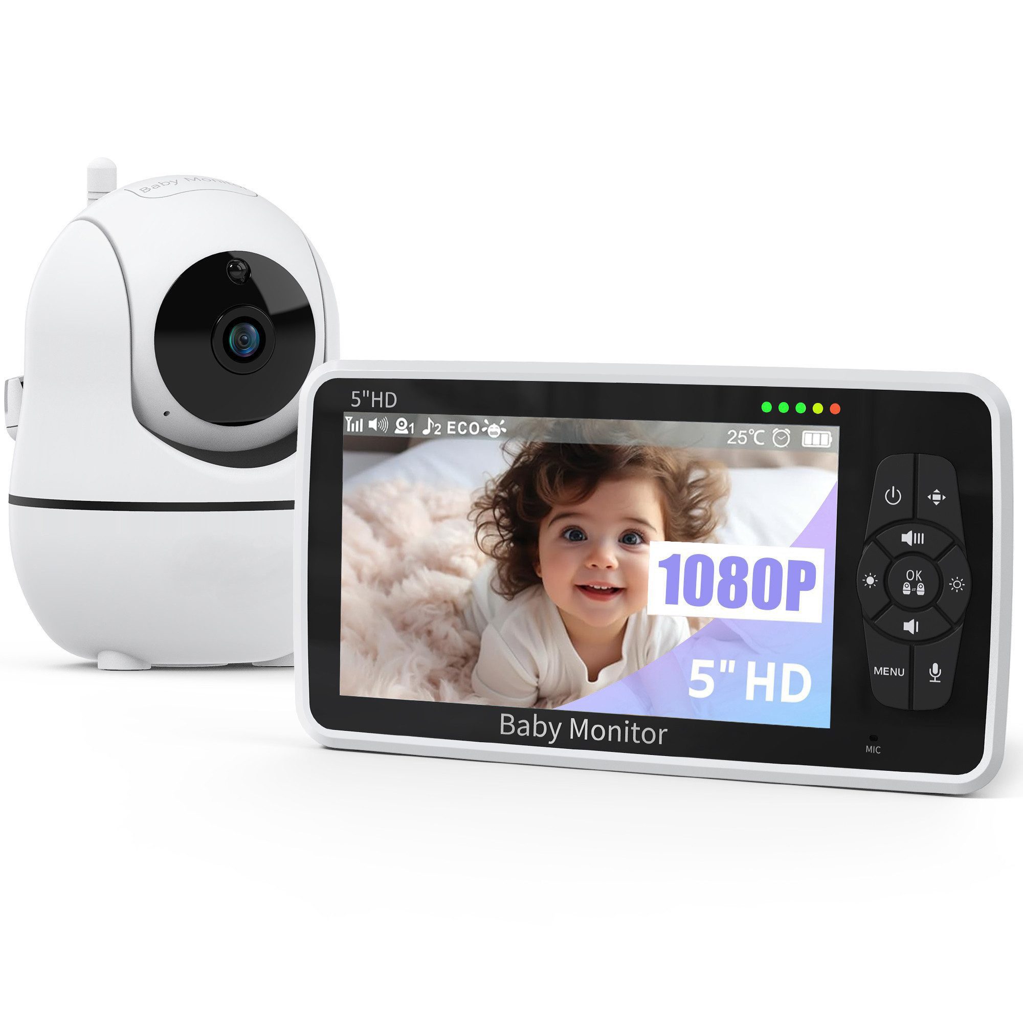 Video-Babyphone Babyphone mit Kamera, 355°/120° Babyphone, Überwachungskamera
