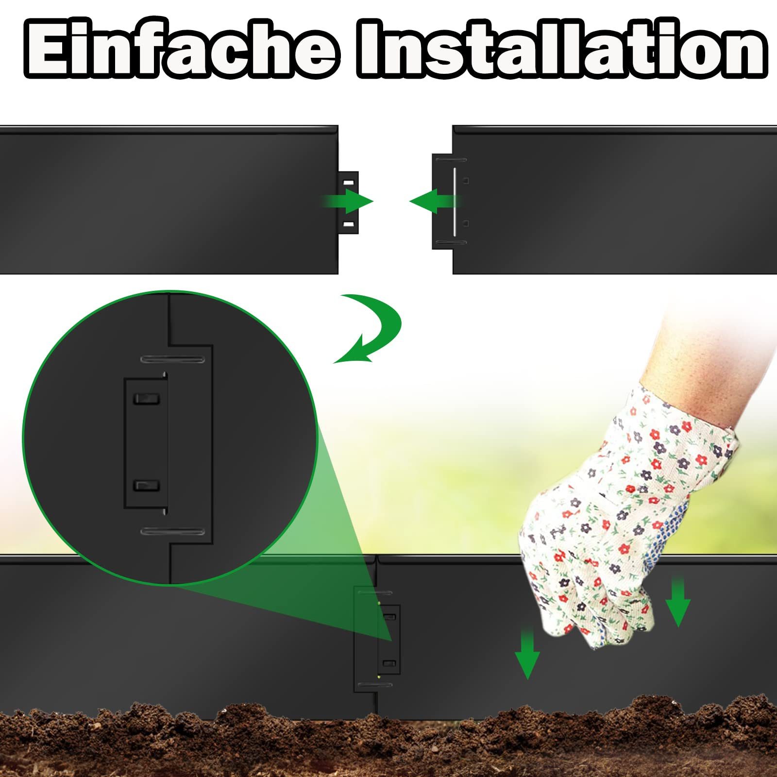 FIVMEN Rasenkante Metall Beetumrandung Verzinkt Beetbegrenzung Rasenbleche, 5Pcs, 100x15cm /100x18cm per Stück, Flexible Mähkante Palisade Schwarz/Silber/Rost