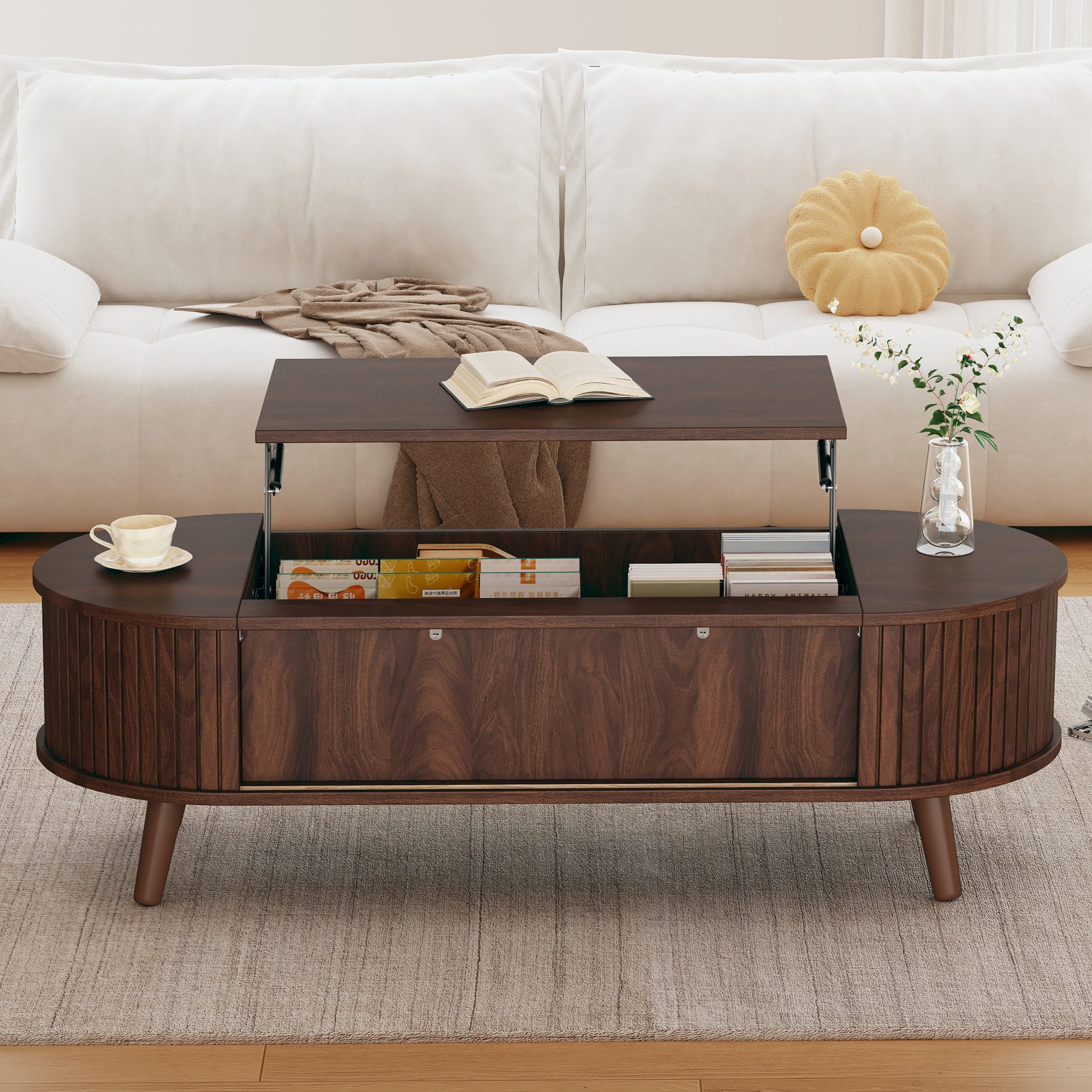 Merax Couchtisch anhebbarer Sofatisch mit Liftfunktion im Walnuss-Design (1 günstig online kaufen