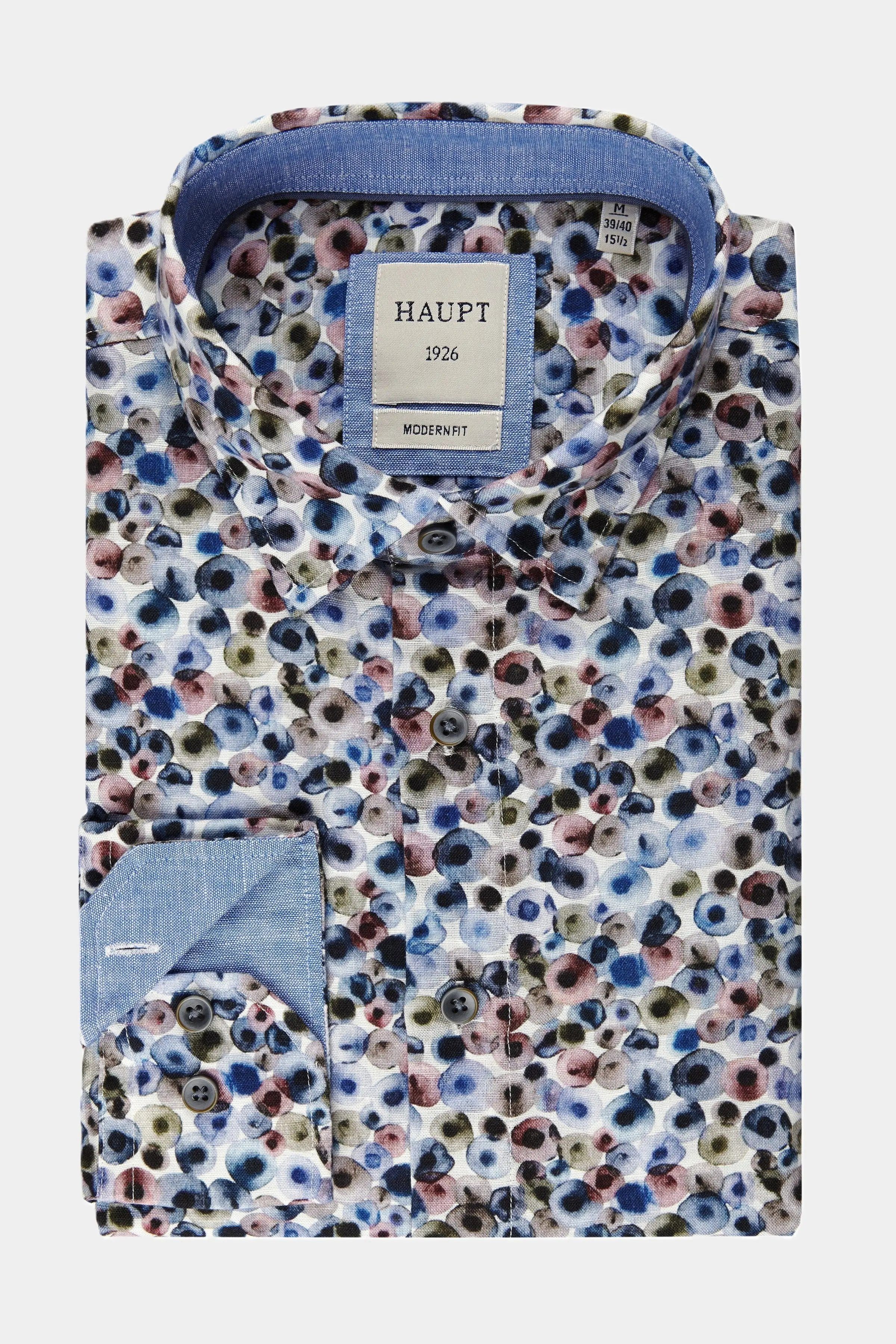 Haupt Langarmhemd Modern Fit Langarm Baumwoll-Leinen Herrenhemd Allover-Pri günstig online kaufen