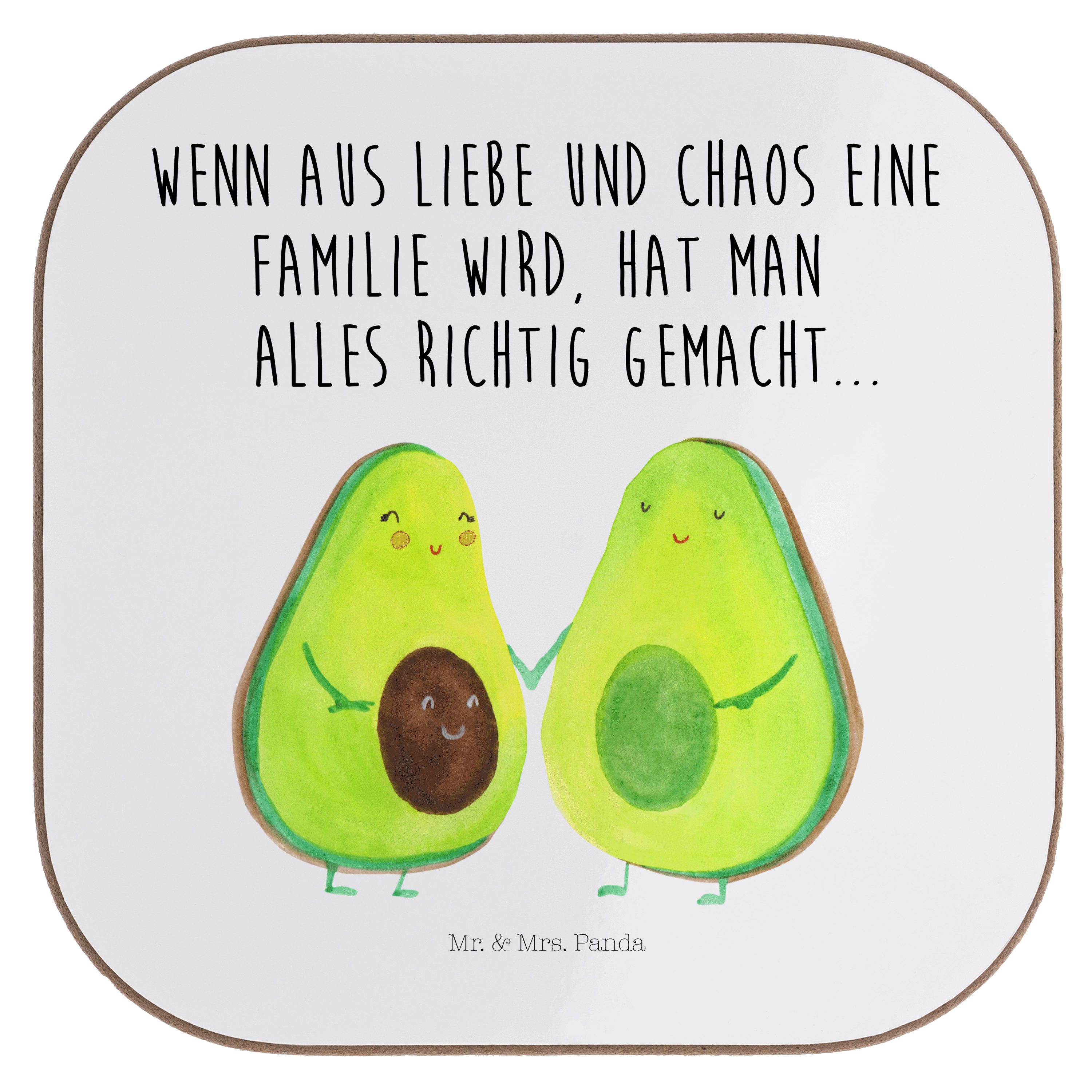 Mr. & Mrs. - Getränkeuntersetz, Pärchen Panda Geschenk, Getränkeuntersetzer Avocado - Familie, Weiß 1-tlg. Veggie