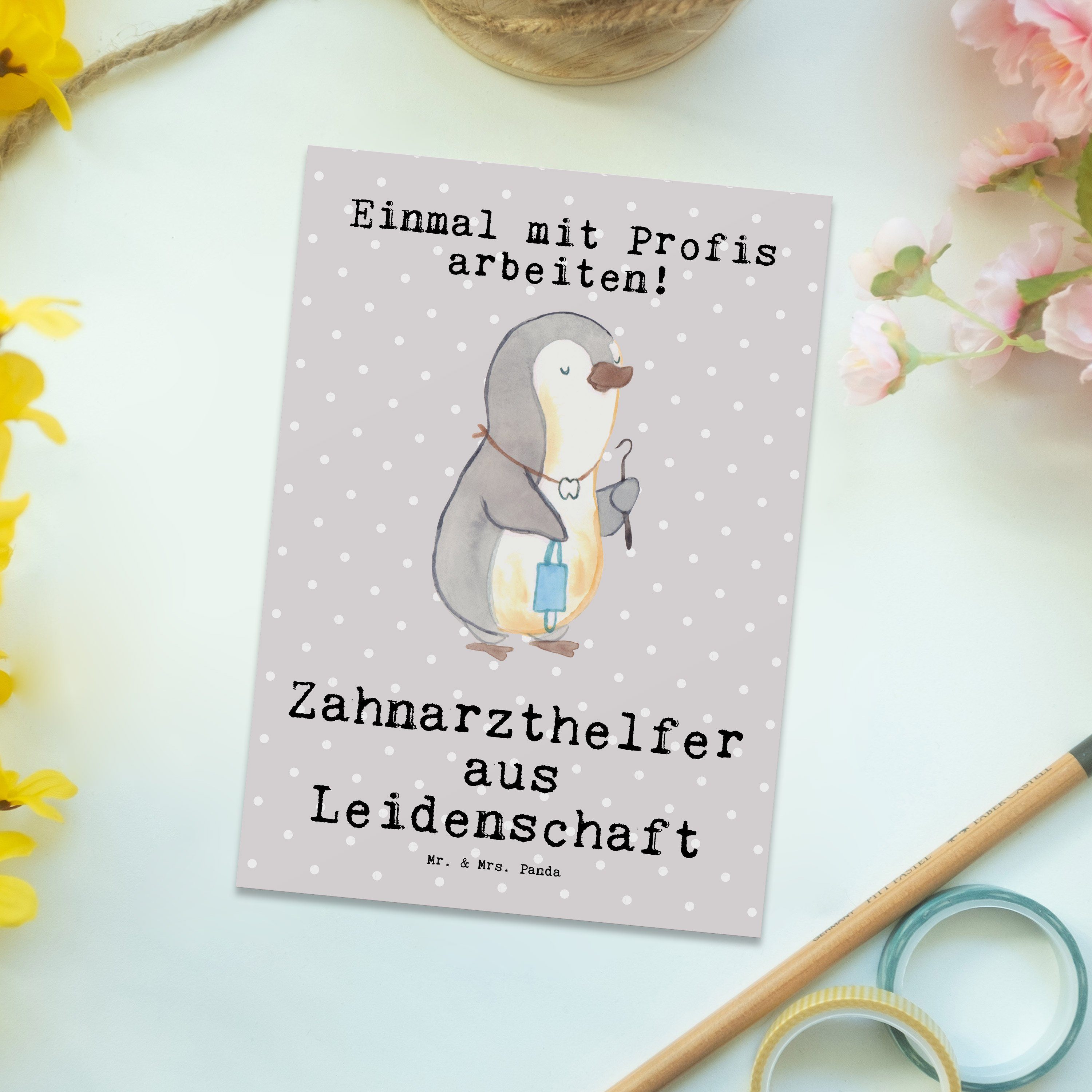 Zahnarzthelfer Postkarte & aus Grau - Panda Geschenk, Pastell - Leidenschaft Einladungs Mr. Mrs.