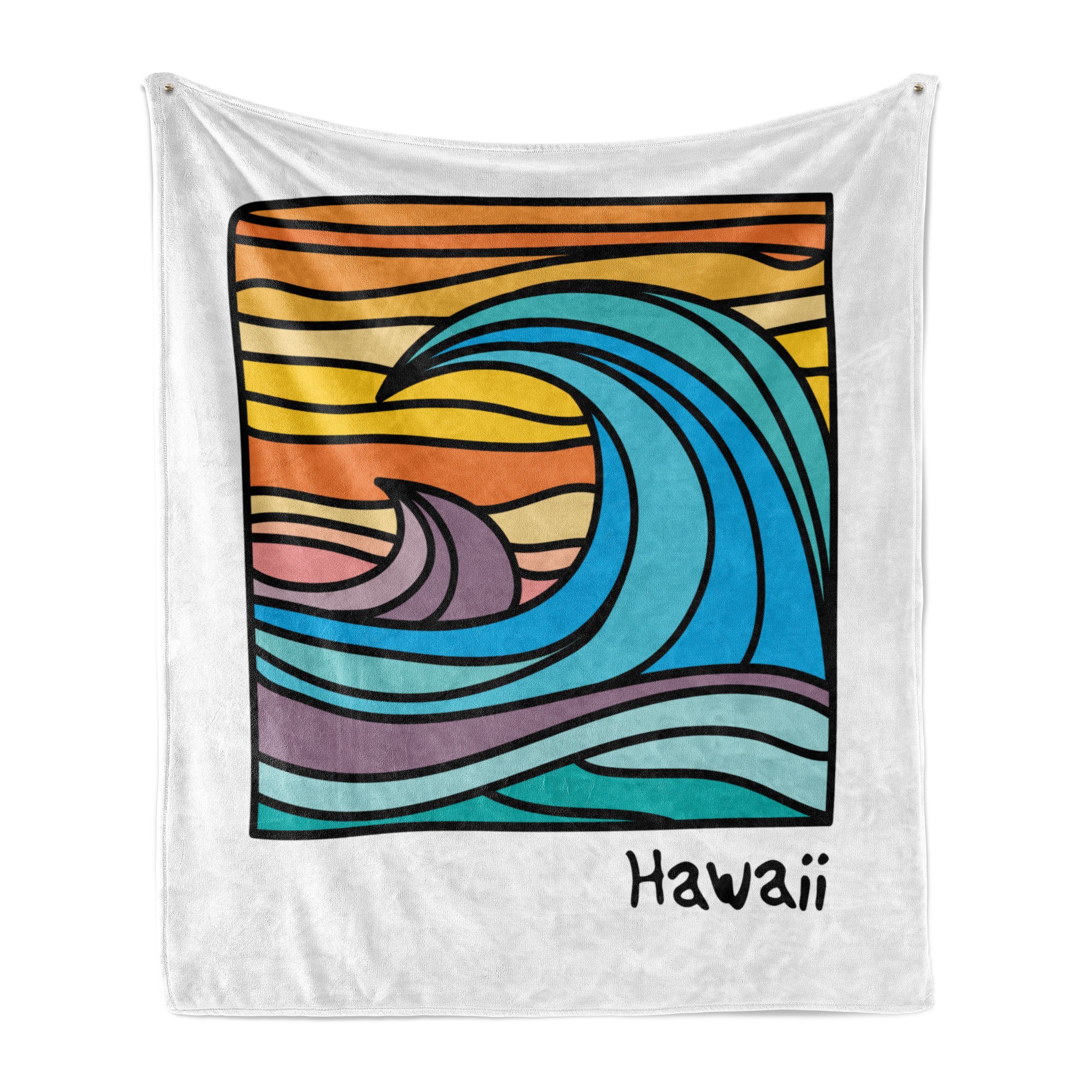 Plüsch Hawaii Wohndecke Gemütlicher für den Außenbereich, Abstrakte Ozean-Wellen-Kunst Abakuhaus, Innen- und