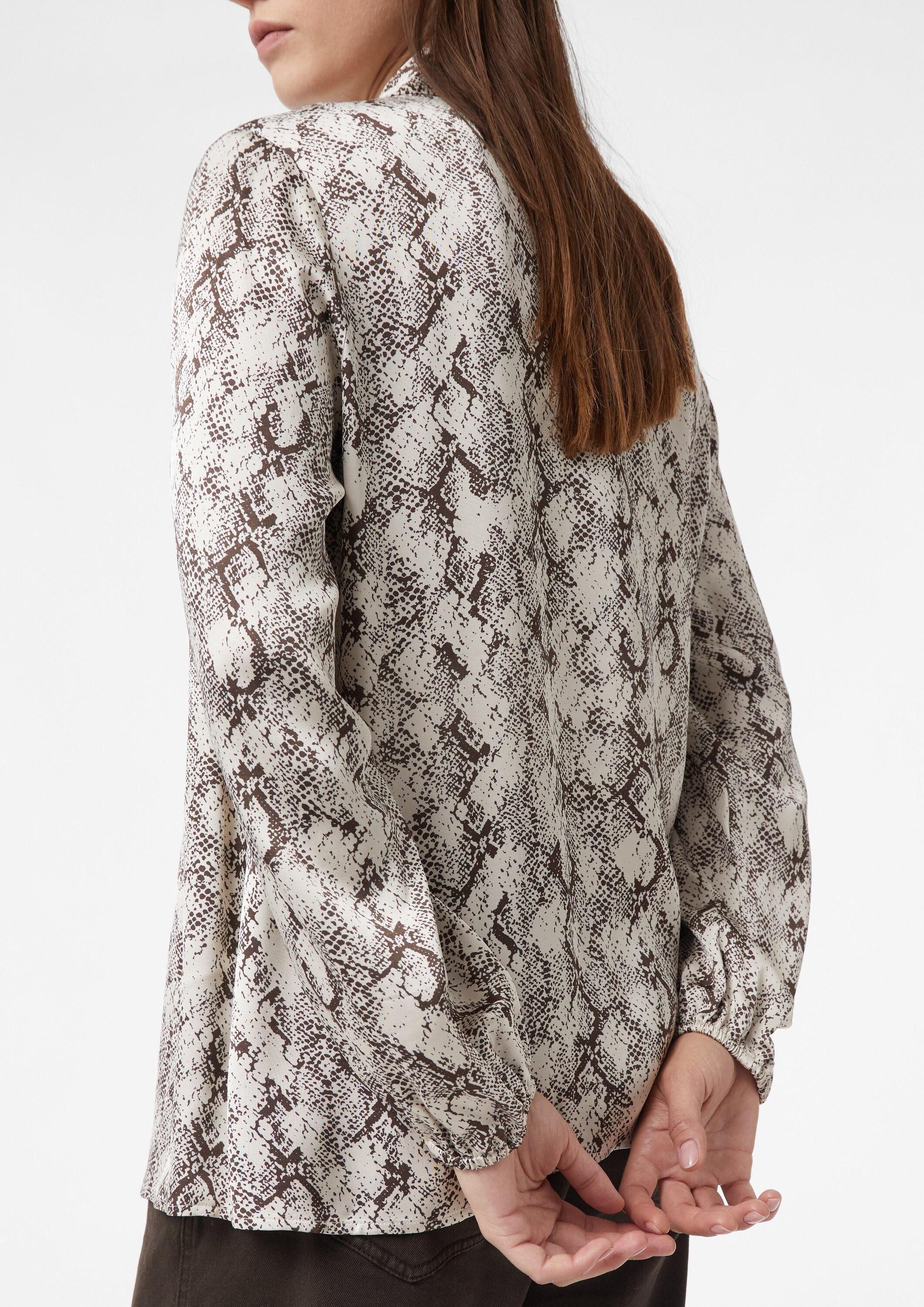 comma Langarmbluse Bluse Satinierte Hemdbluse mit All-over-Print