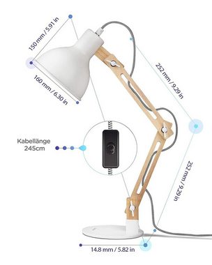 Tomons LED Schreibtischlampe LED Leselampe im Klassichen Holz-Design, LED fest integriert, Tageslichtweiß, skandinavischer Stil