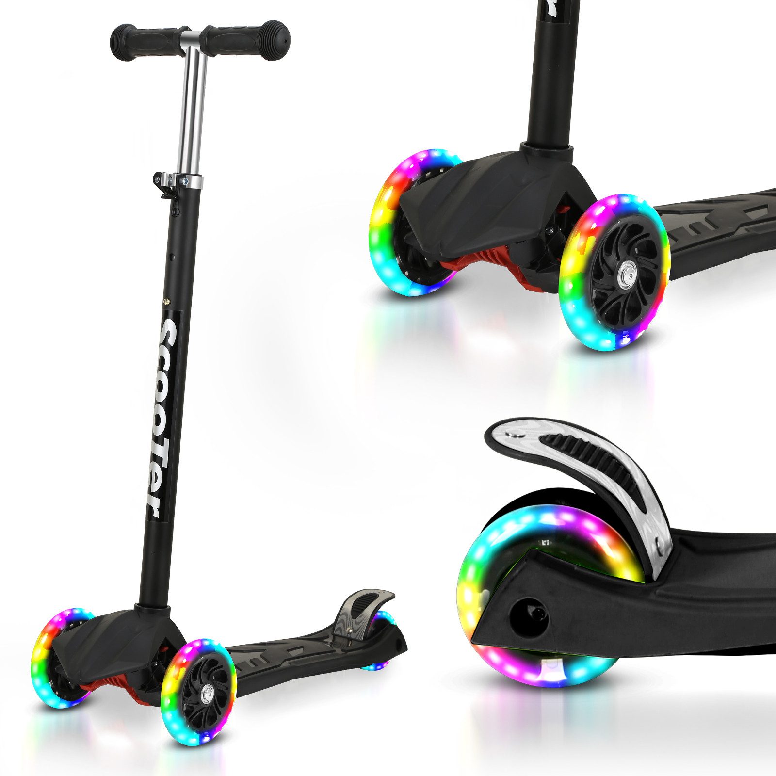 Scooter Kinderroller Tretroller LED-Räder bis 50 kg Höhenverstellbar