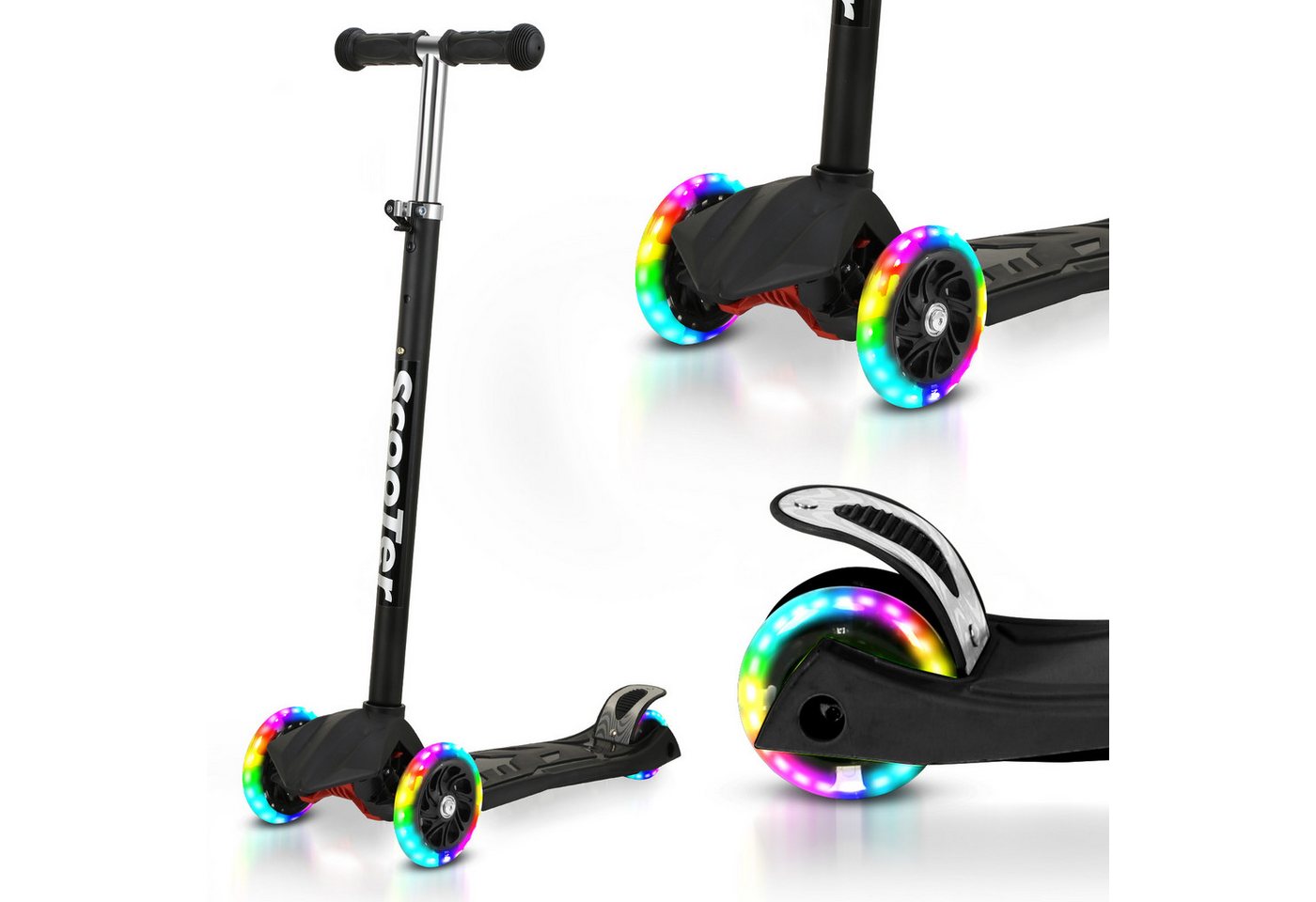 Clanmacy Scooter Kinderroller Tretroller LED-Räder bis 50 kg Höhenverstellbar