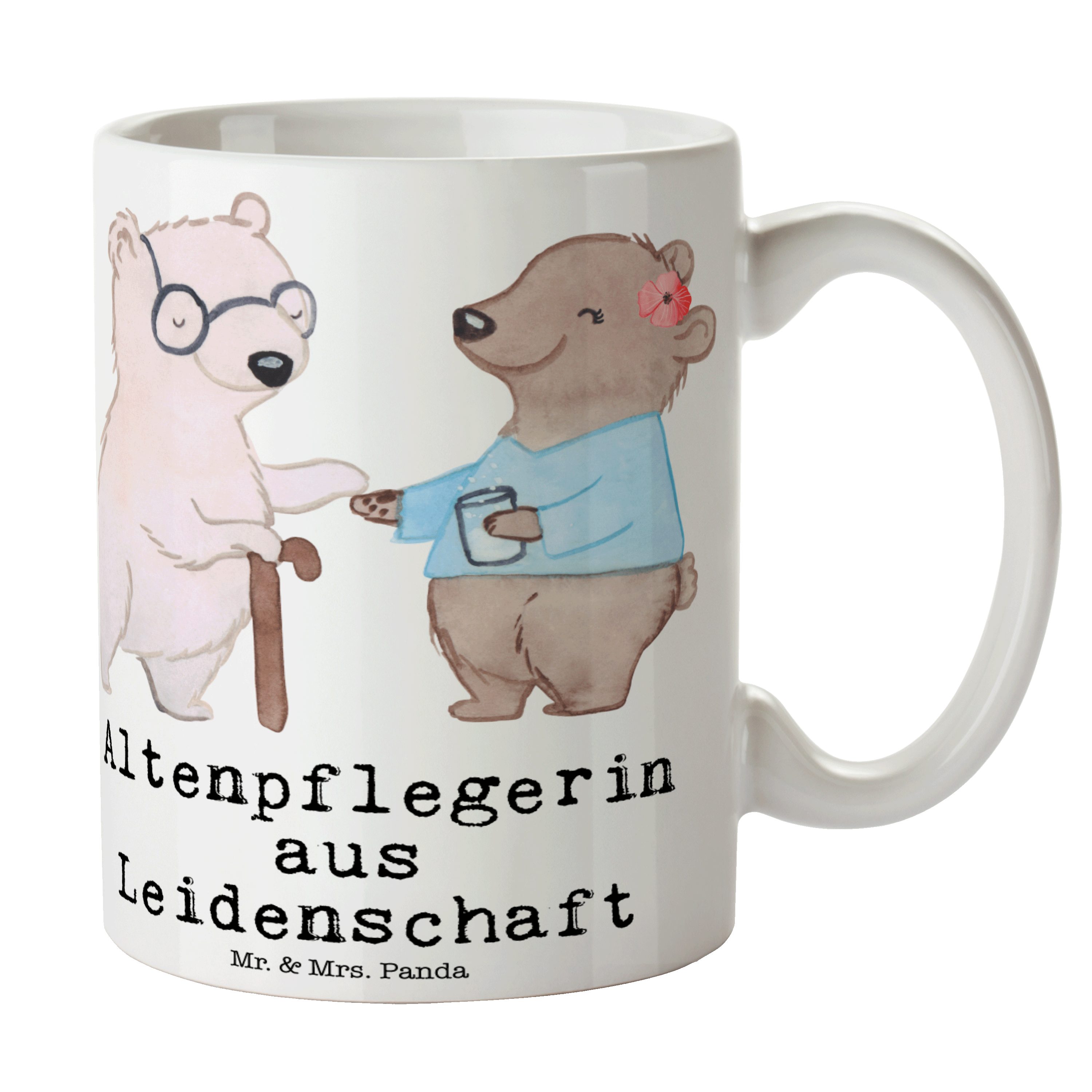 Mr. & Mrs. Panda Tasse Altenpflegerin aus Leidenschaft - Weiß - Geschenk, Tasse Sprüche, Alt, Keramik