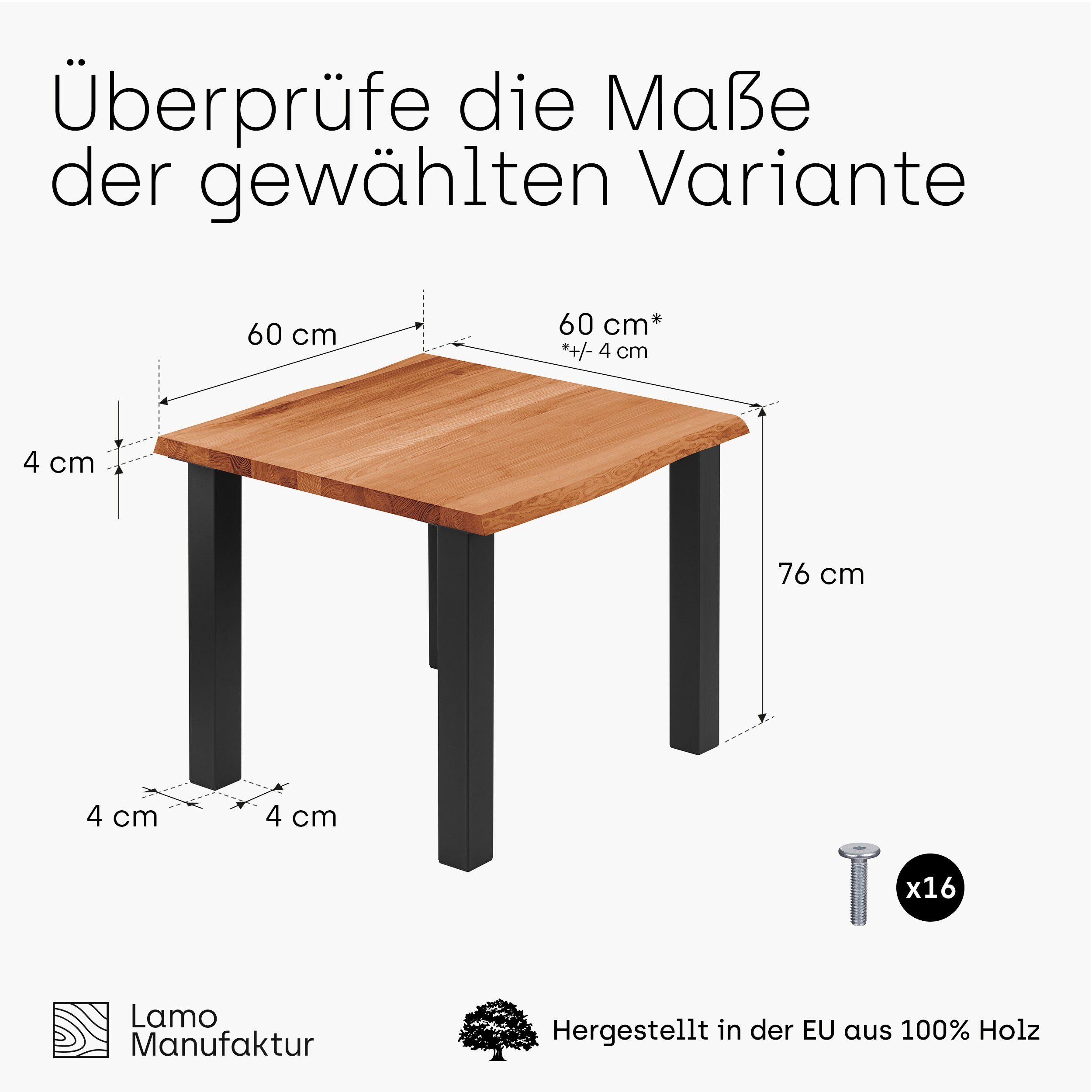 Metallgestell Schwarz Baumkante Esstisch Classic Baumkantentisch LAMO inkl. Massivholz Tisch), Manufaktur massiv Dunkel (1 |