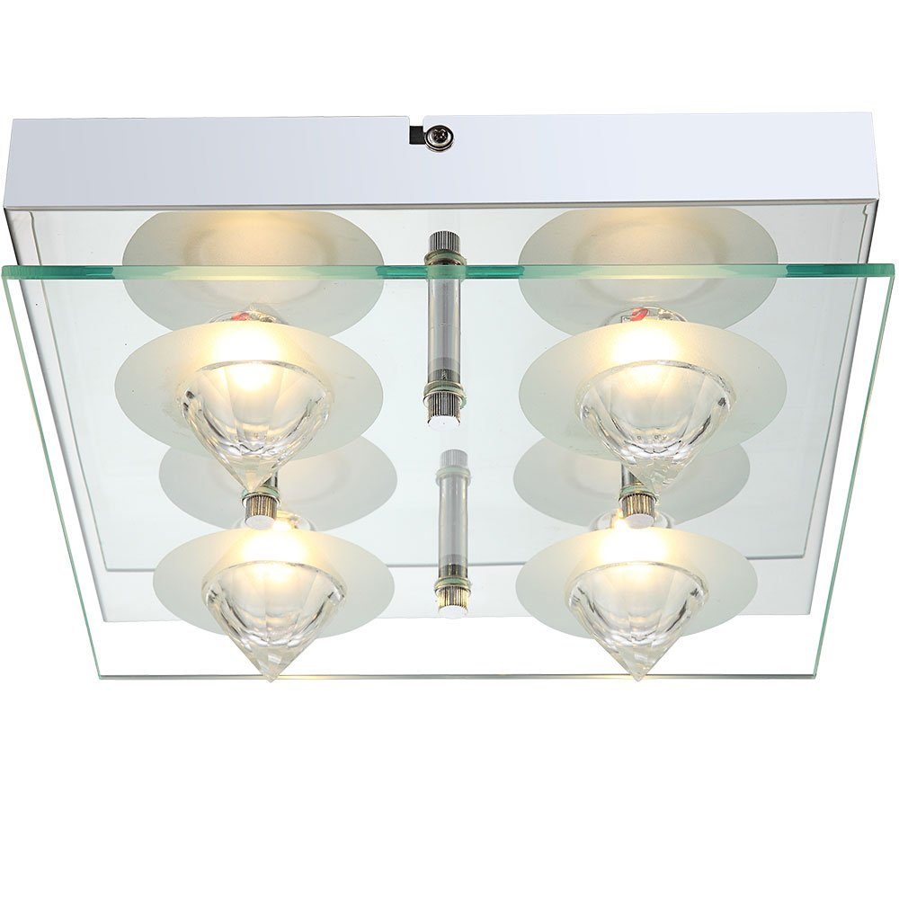 GLOBO LIGHTING LED Deckenleuchte, LED-Leuchtmittel fest verbaut, Warmweiß, 20 Watt LED Design Leuchte Lampe Chrom Glasplatte klar Kristalle Globo