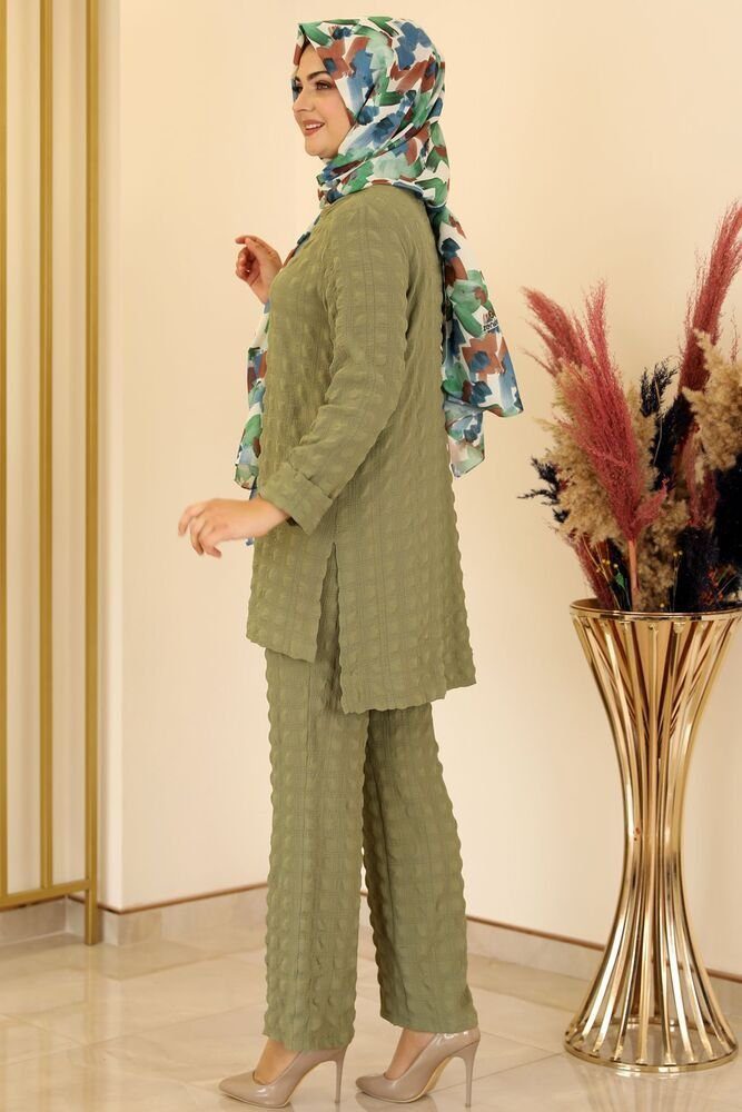 fashionshowcase Hosenanzug Sommerlicher Damen Longtunika-Anzug - Modischer Hijab Zweiteiler (Set, Hose & Longtunika) Lässige Passform