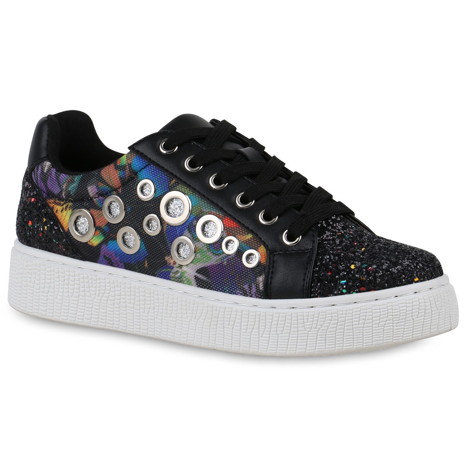 VAN HILL 822913 Plateausneaker Damen Plateau Sneaker Glitzer Freizeit Print günstig online kaufen