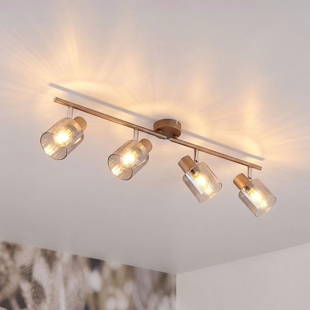 GLOBO LIGHTING Deckenleuchte, Leuchtmittel nicht inklusive, Deckenlampe Wandspot Metall kaffeefarben Glas rauch L 70 cm