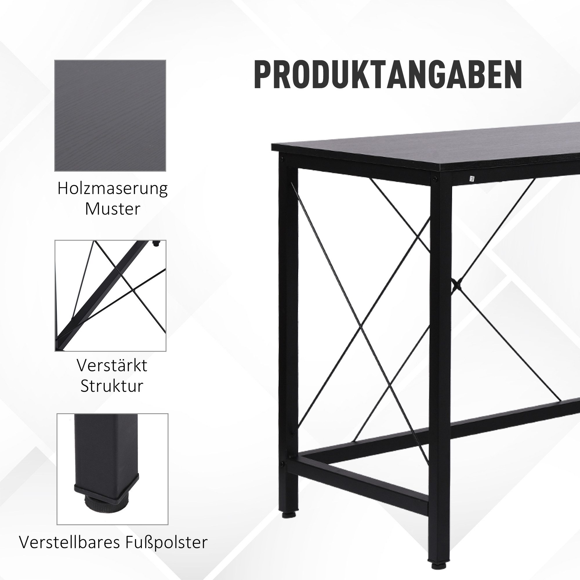 HOMCOM Eckschreibtisch Computertisch Schreibtisch L-Form Winkelschreibtisch (PC-Tisch, 1-St., Computetisch), MDF Schwarz 150 x 150 x 76 cm – Bild 5 von 5