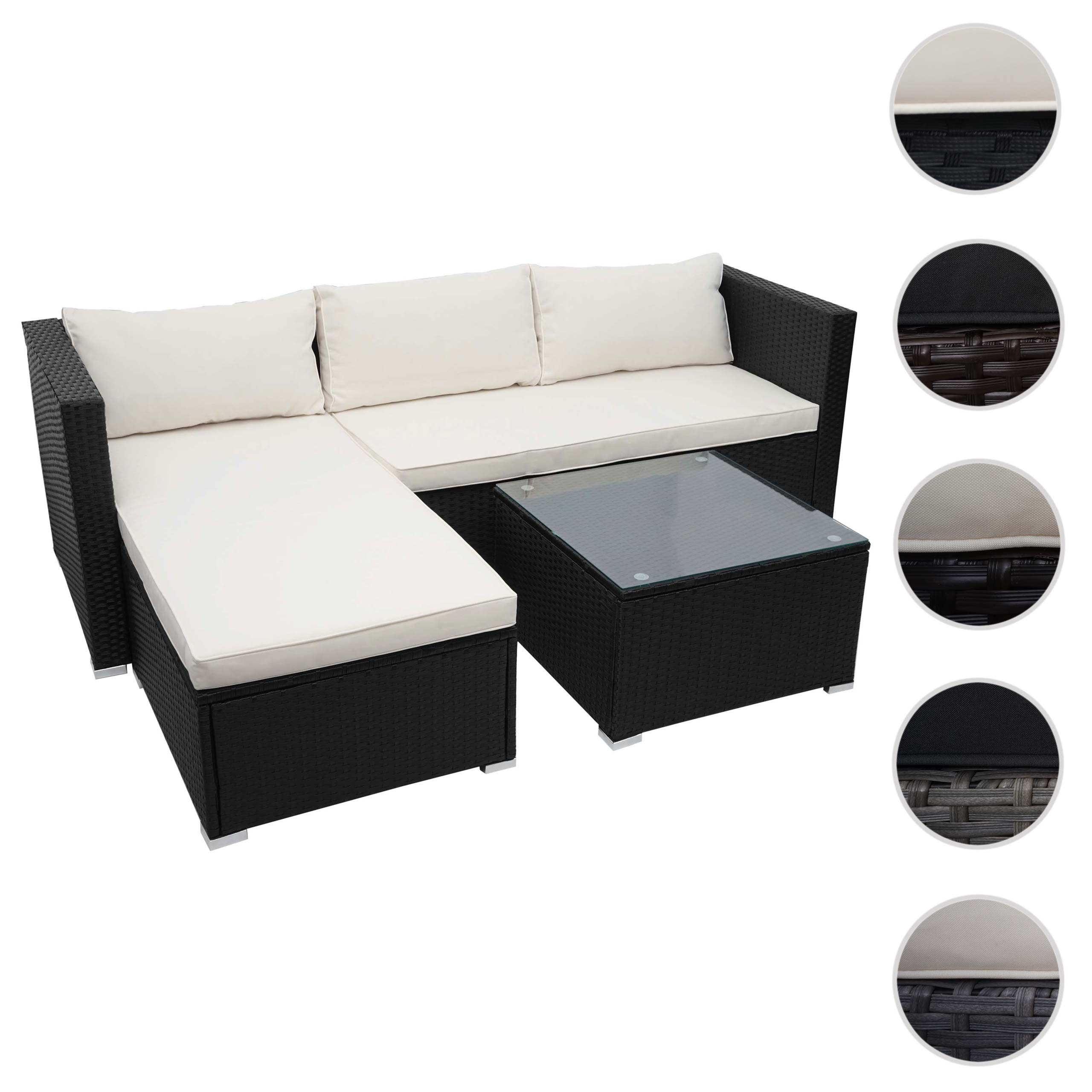 MCW Polstergarnitur MCW-F57, (3-tlg), inklusive Sitz- und Rückenpolster, Glasplatte, wasserabweisende Bezüge