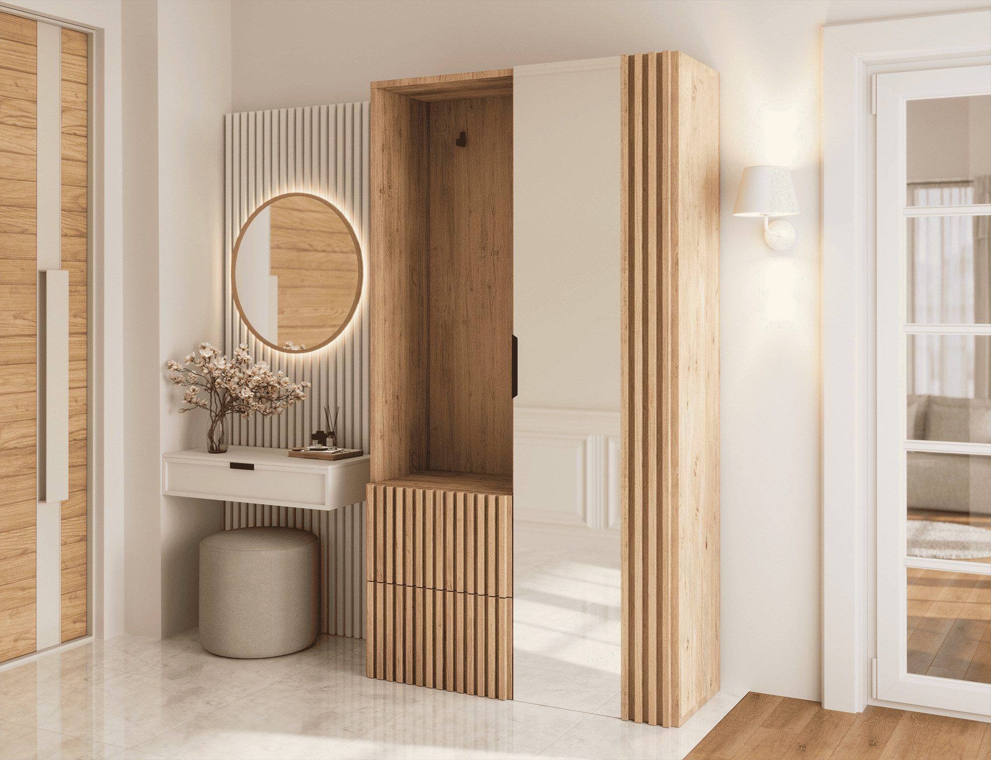 MOEBLO Garderobenschrank TALERIO (Schuhschrank, mit Spiegel Flurgarderobe Schrank, Dielenschrank Wandschrank Regal Diele & Flur Kleiderschrank) (BxHxT: 180x100x35)