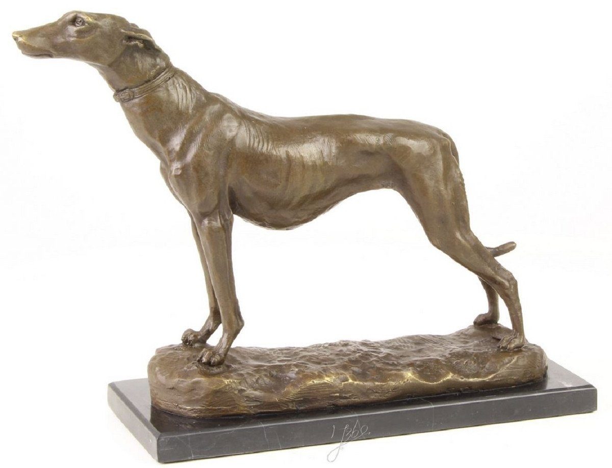 / cm H. Luxus Bronzefigur Bronze Windhund Luxus mit Casa Dekofigur Marmorsockel 24,5 Schwarz - Dekofigur / Gold Padrino