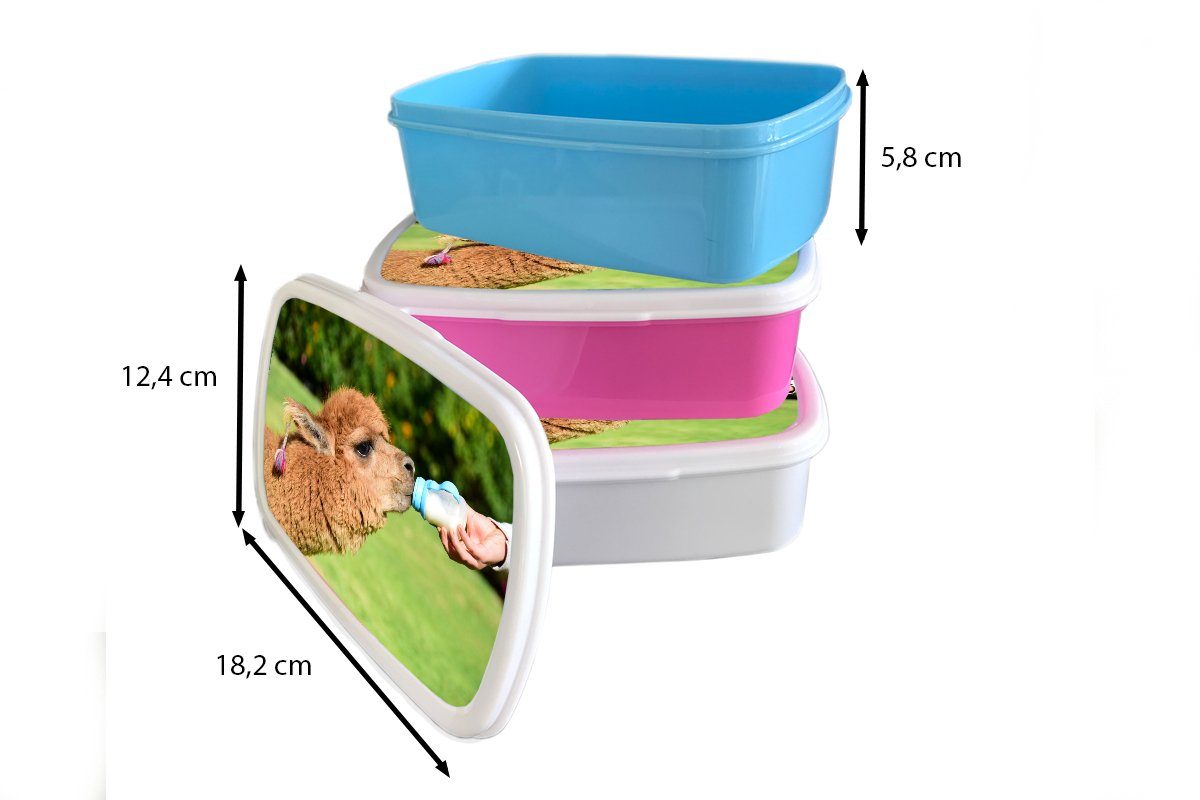 MuchoWow Lunchbox und Brotbox Kunststoff, (2-tlg), Kinder für Mädchen - - und weiß für Alpaka Flasche Milch, Erwachsene, Brotdose, Jungs