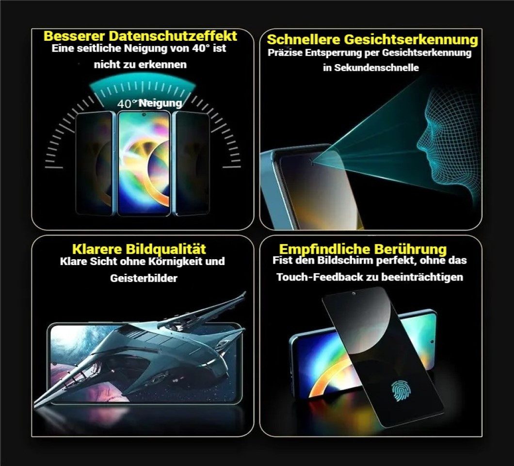 OLi Sichtschutzfolie 2X Sichtschutz Glass Full Screen Privacy für Samsung Galaxy S26 Plus, (Spar-Set, 2-St., 60° Einblick Schutz), Kratzerfest Privat Displayschutz Panzer Glas Fingerabdruck-Entsperrung