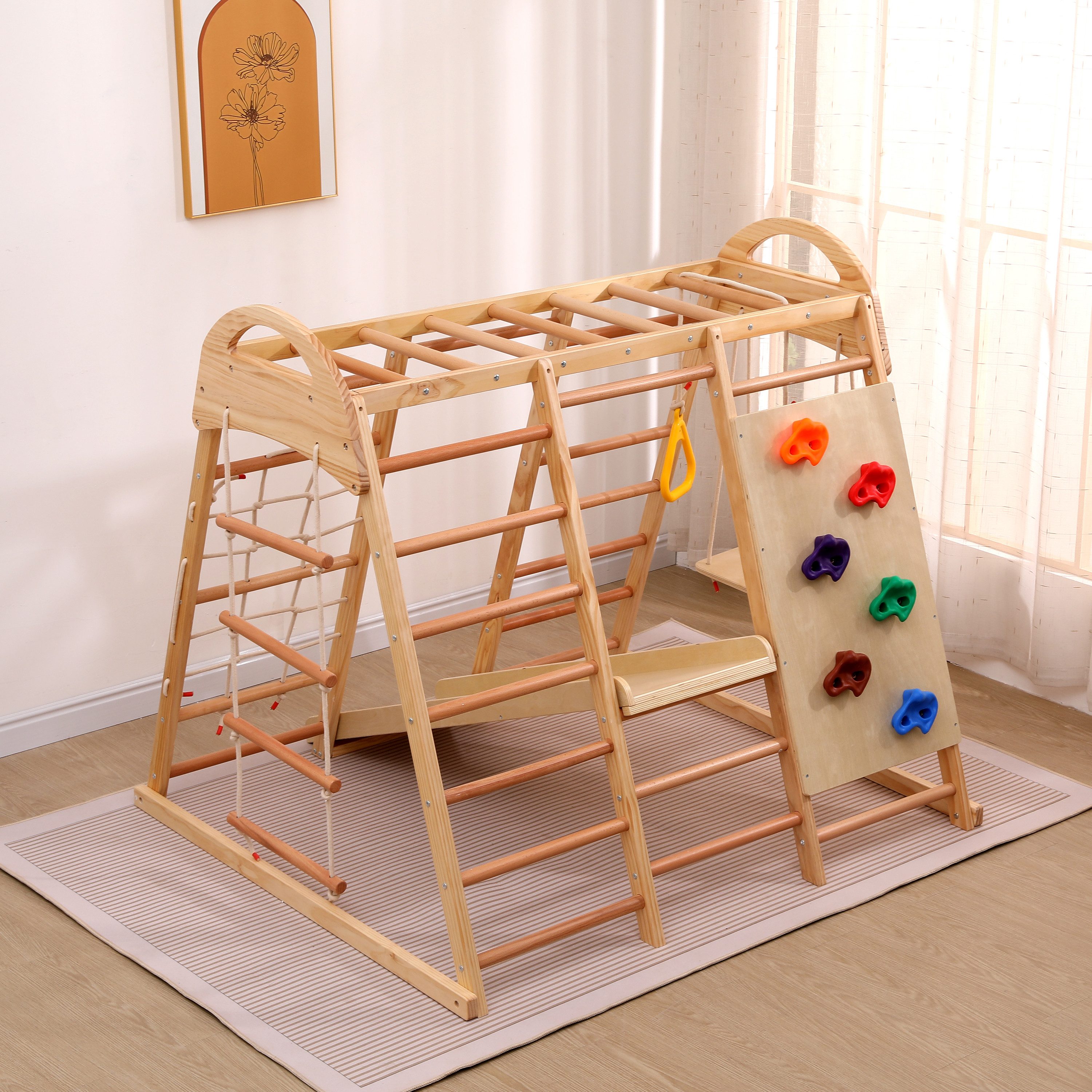 MC Star Klettergerüst 7-in-1-Multifunktions-Klettergerüst Massivholz Sperrh günstig online kaufen