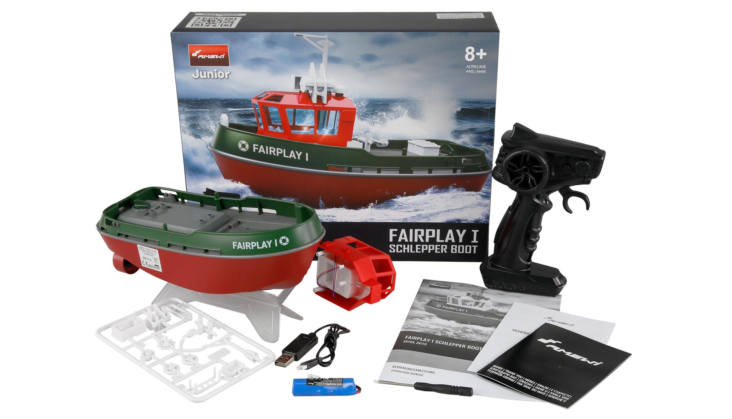 Amewi RC-Auto Fairpl I gr, Fernsteuerbares Schlepboot für Wasserabenteuer