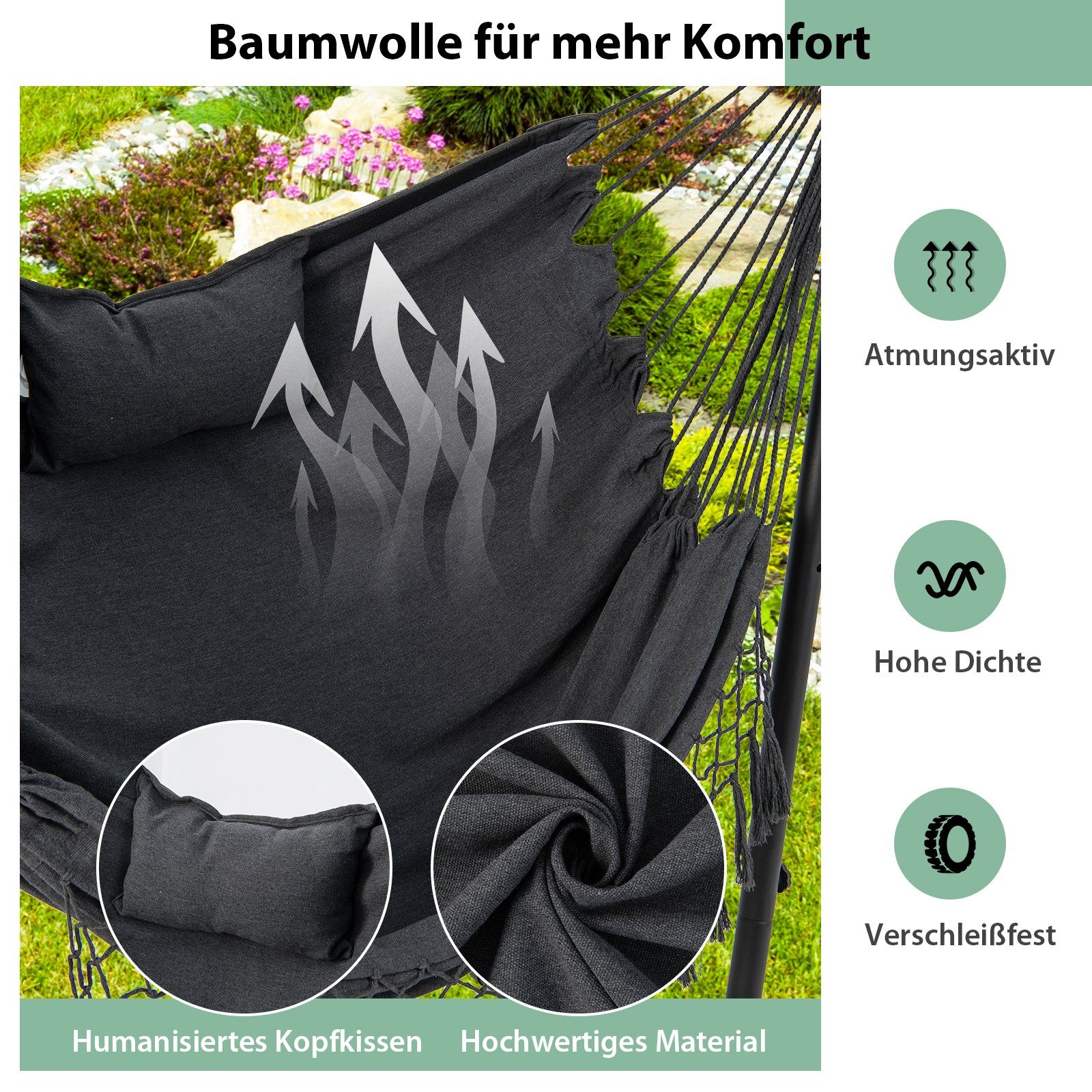 COSTWAY Hängesessel Hängestuhl mit Gestell, 6-stufig verstellbar