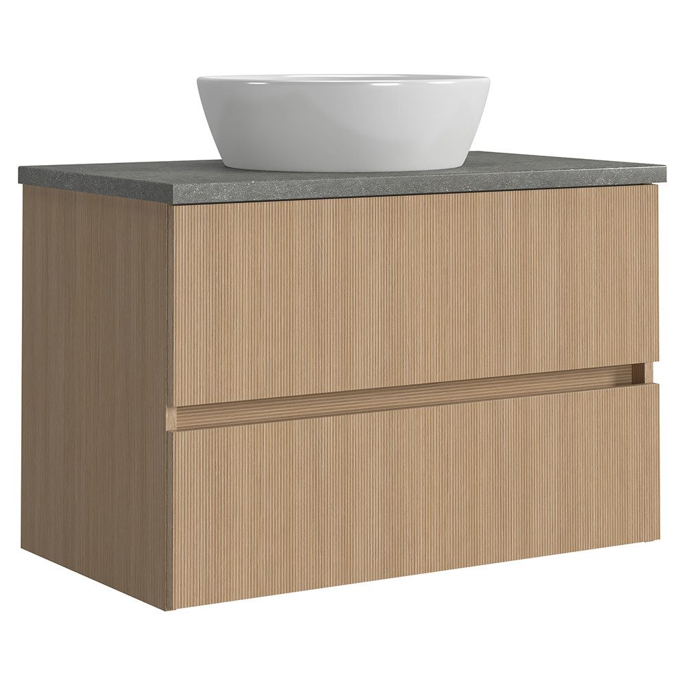 Lomadox Waschtisch BROBY-03, 80cm breit, Eiche hell mit Steinoptik dunkel, inkl. Aufsatzwaschbecken