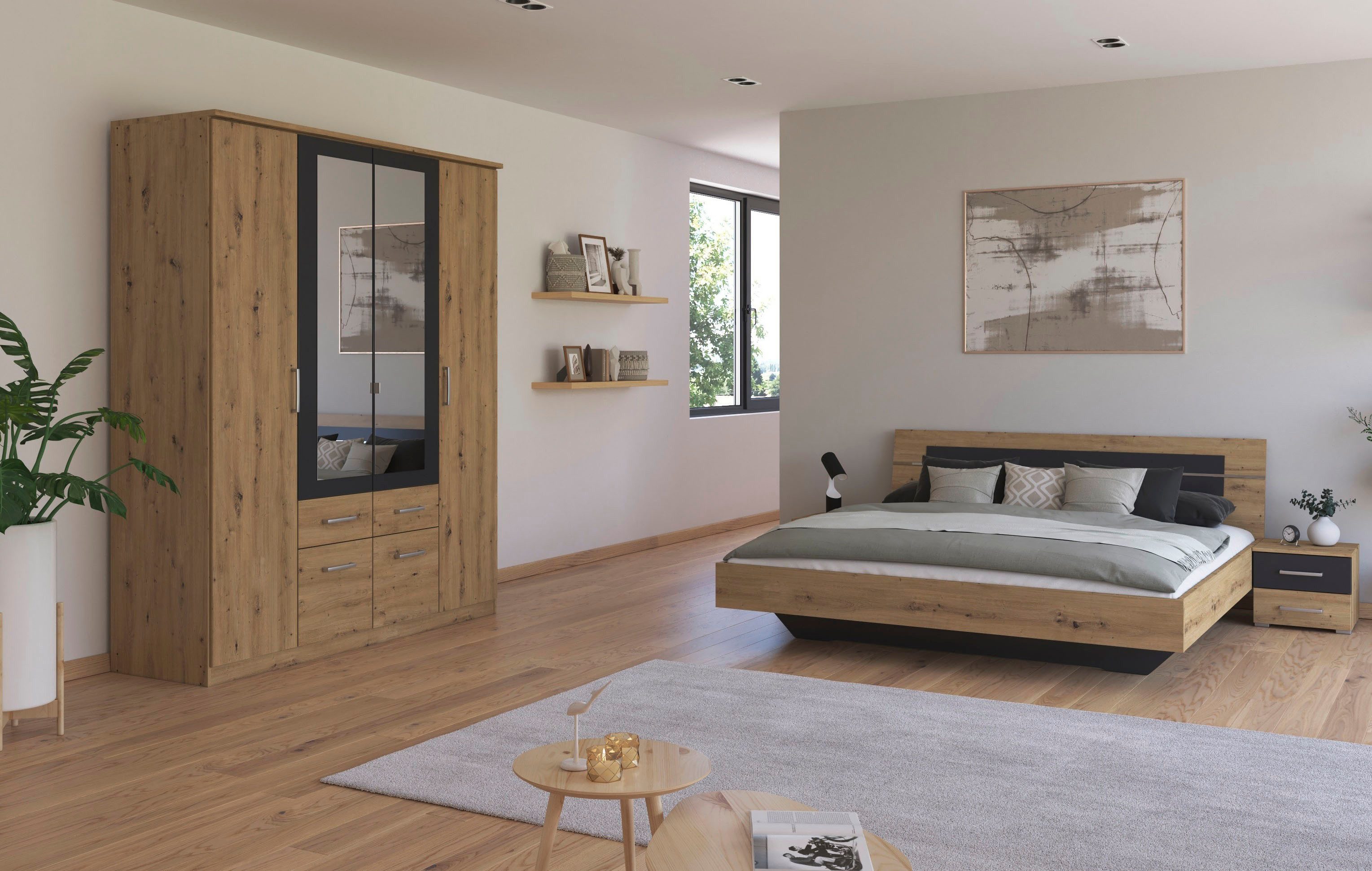 rauch Schlafzimmer-Set Komplettschlafzimmer Schlafzimmer BURANO mit Schrank in 3 Breiten, (Set, 4-tlg), Bett 180x200 cm und 2 Nachttischen MADE IN GERMANY – Bild 2 von 5
