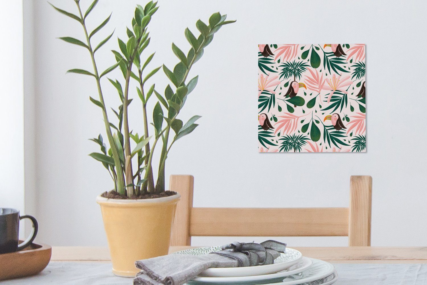 Blätter Leinwandbild (1 Tukan - - Leinwand OneMillionCanvasses® St), für Wohnzimmer Rosa, Bilder Schlafzimmer