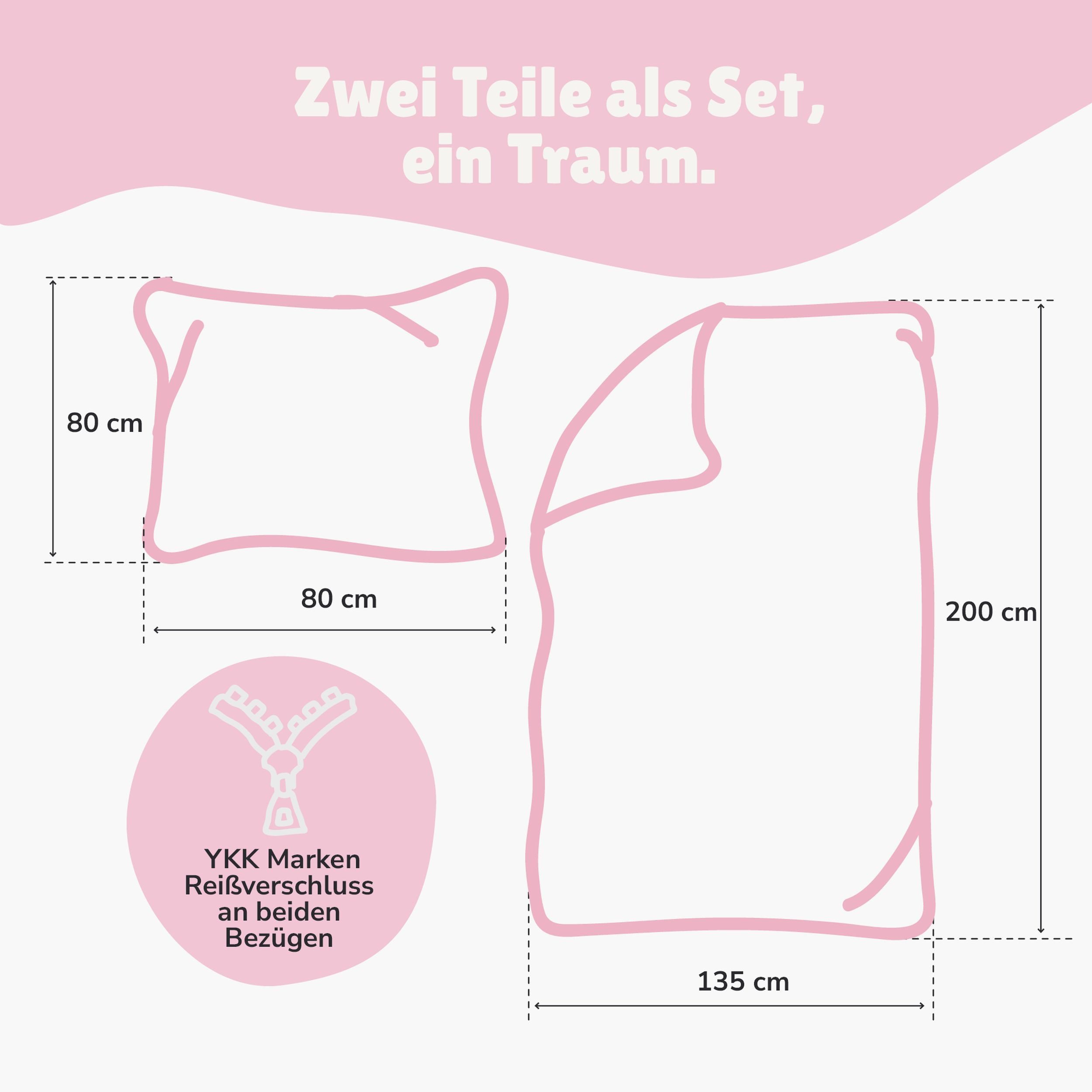 Familando Kinderbettwäsche Unicorn Academy, 100% Baumwolle, Rosa Violett mit Einhorn für Mädchen, Renforcé, 2 teilig, 135x200 80x80cm mit Reißverschluss, Wendeb – Bild 2 von 5