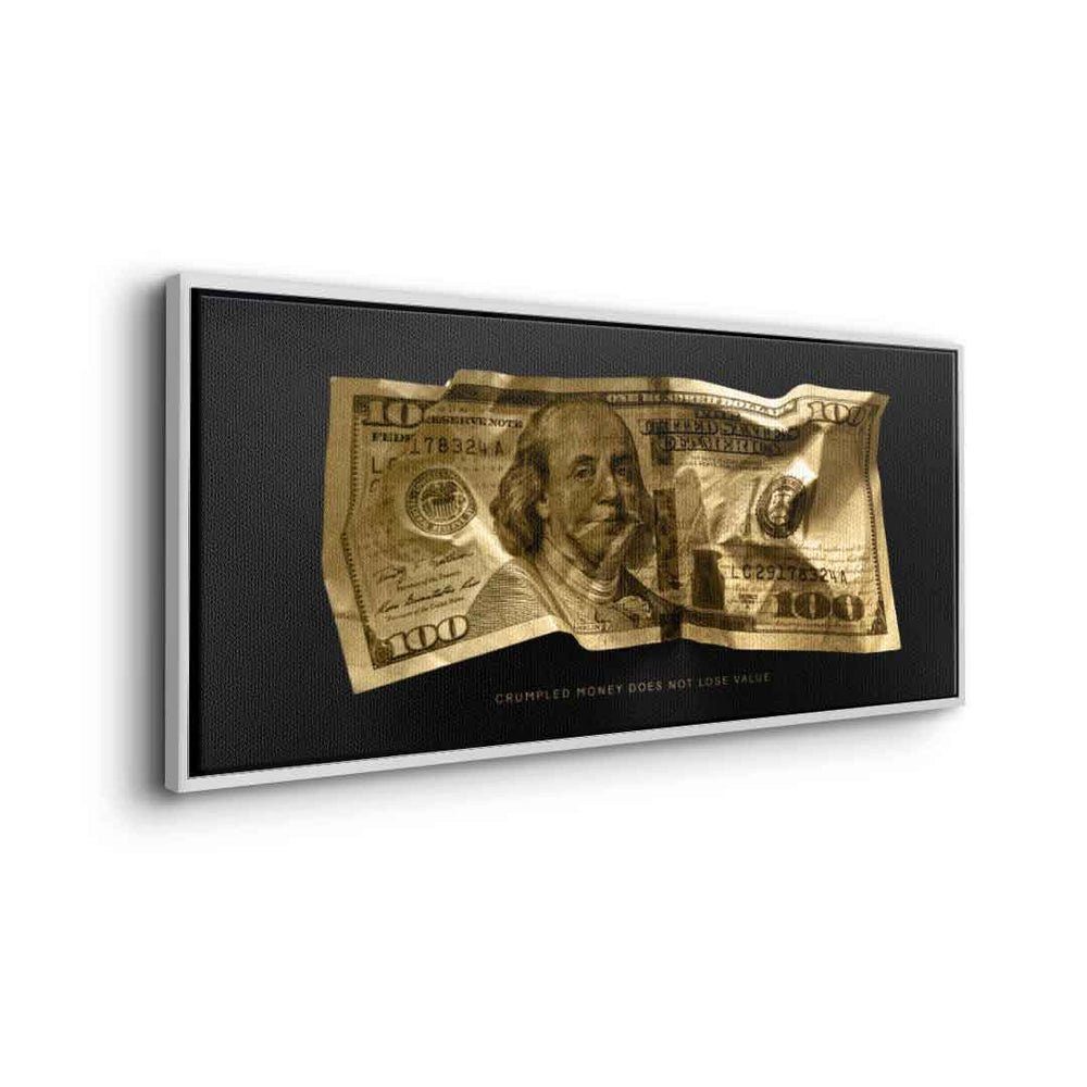DOTCOMCANVAS® Leinwandbild, Premium Motivationsbild - Money Rahmen schwarzer Crumble V3