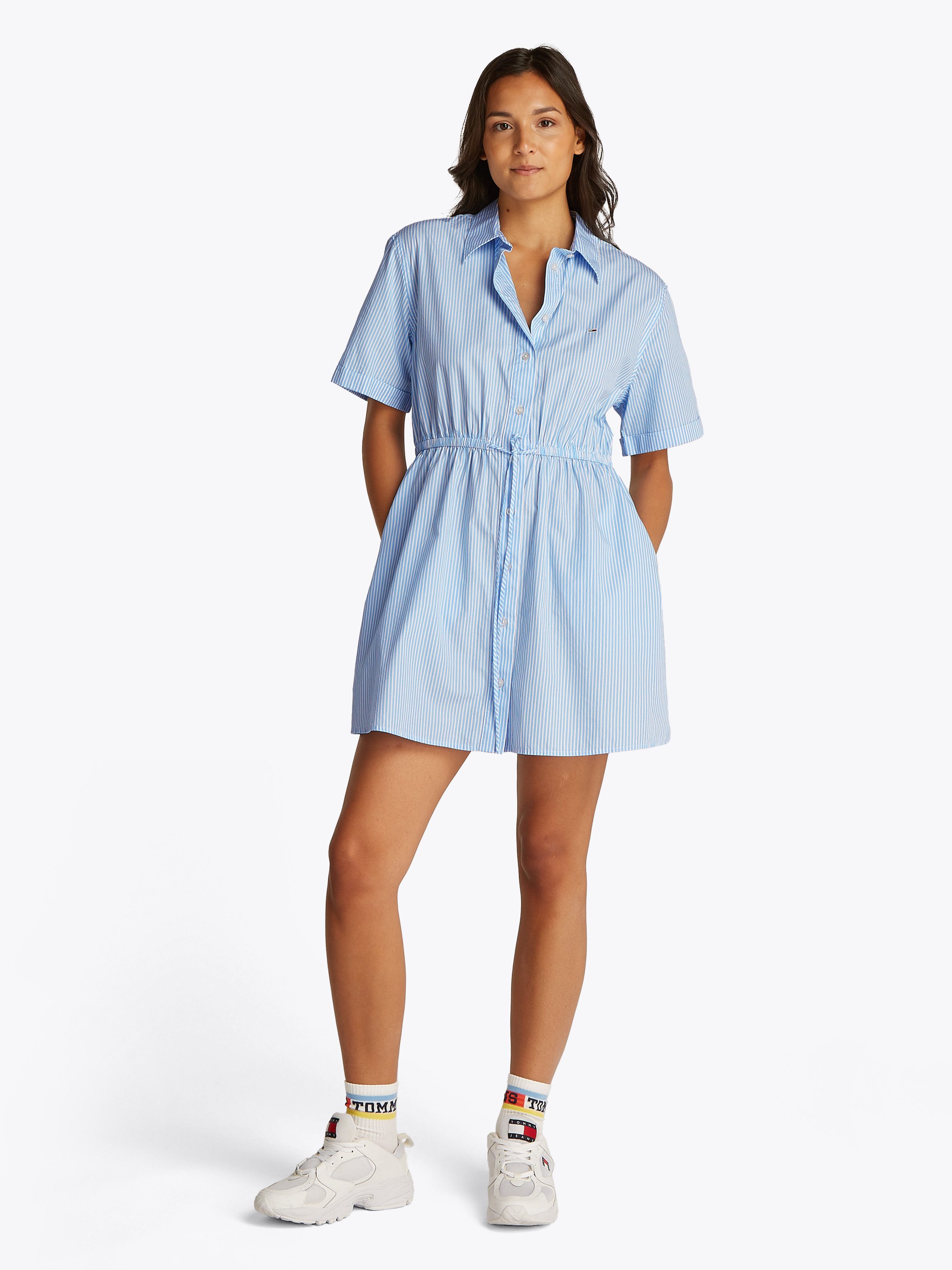 Tommy Jeans Shirtkleid TJW MINI STRIPE SHIRT DRESS mit Taillen Bindeband günstig online kaufen