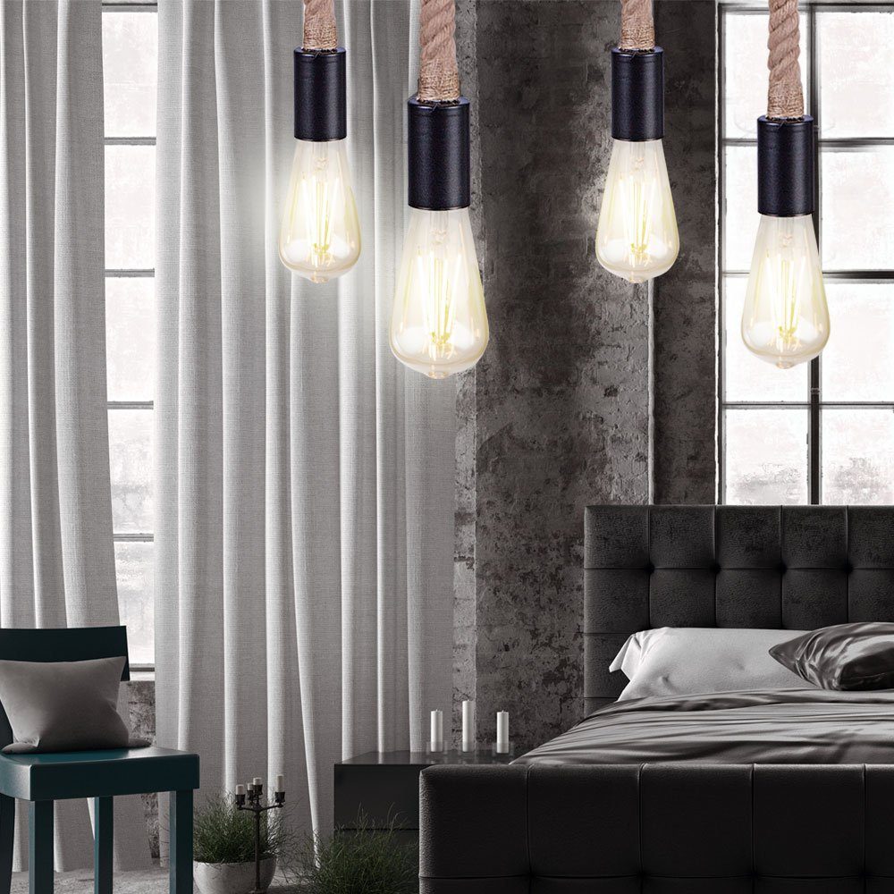 Pendelleuchte, Leuchtmittel nicht Leuchten Hänge Seil inklusive, Zimmer Schlaf 2x Lampen Pendel Hanf etc-shop Decken Vintage